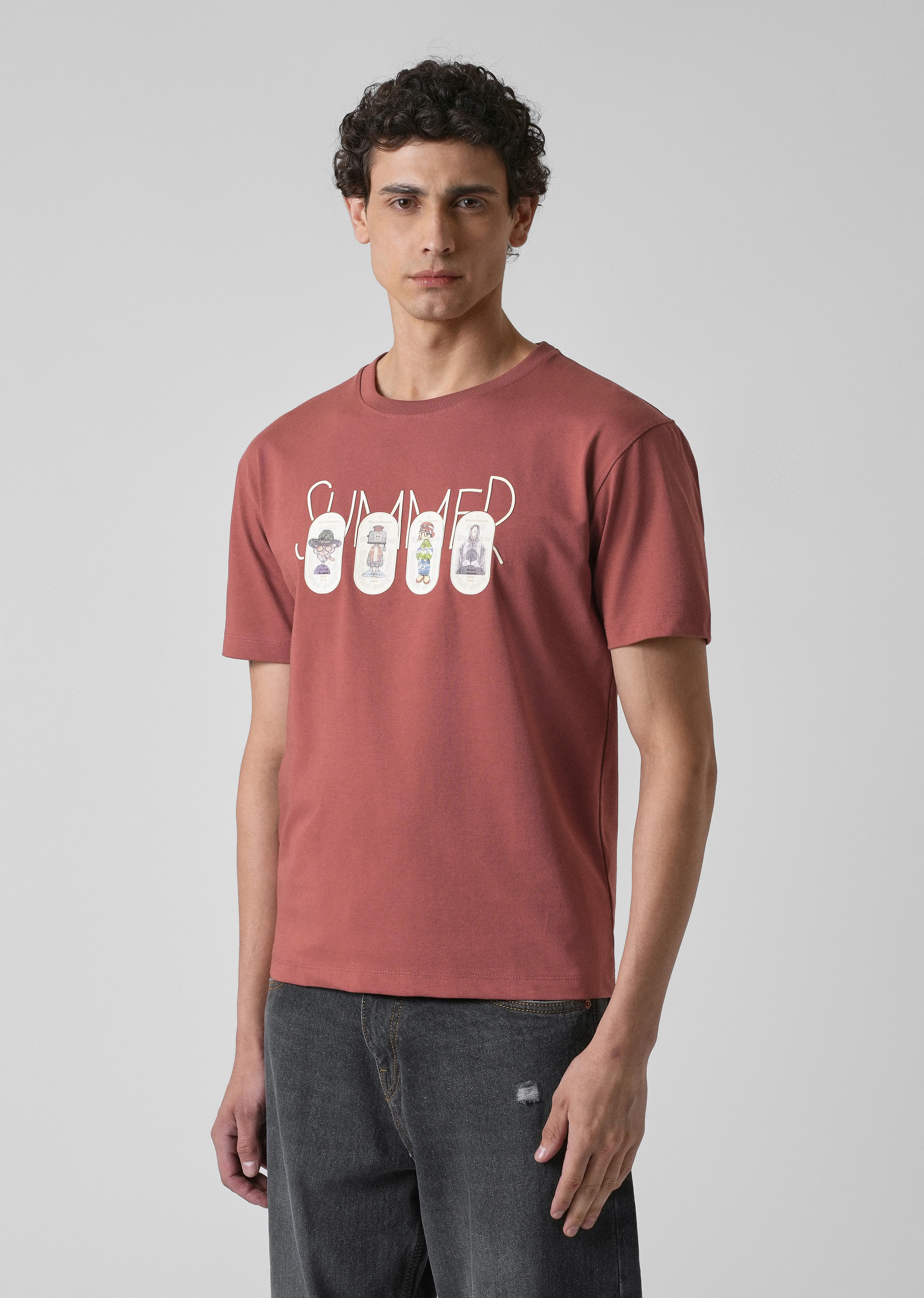 Dusty Rose Printed Slim Fit T-shirt - Image 4
