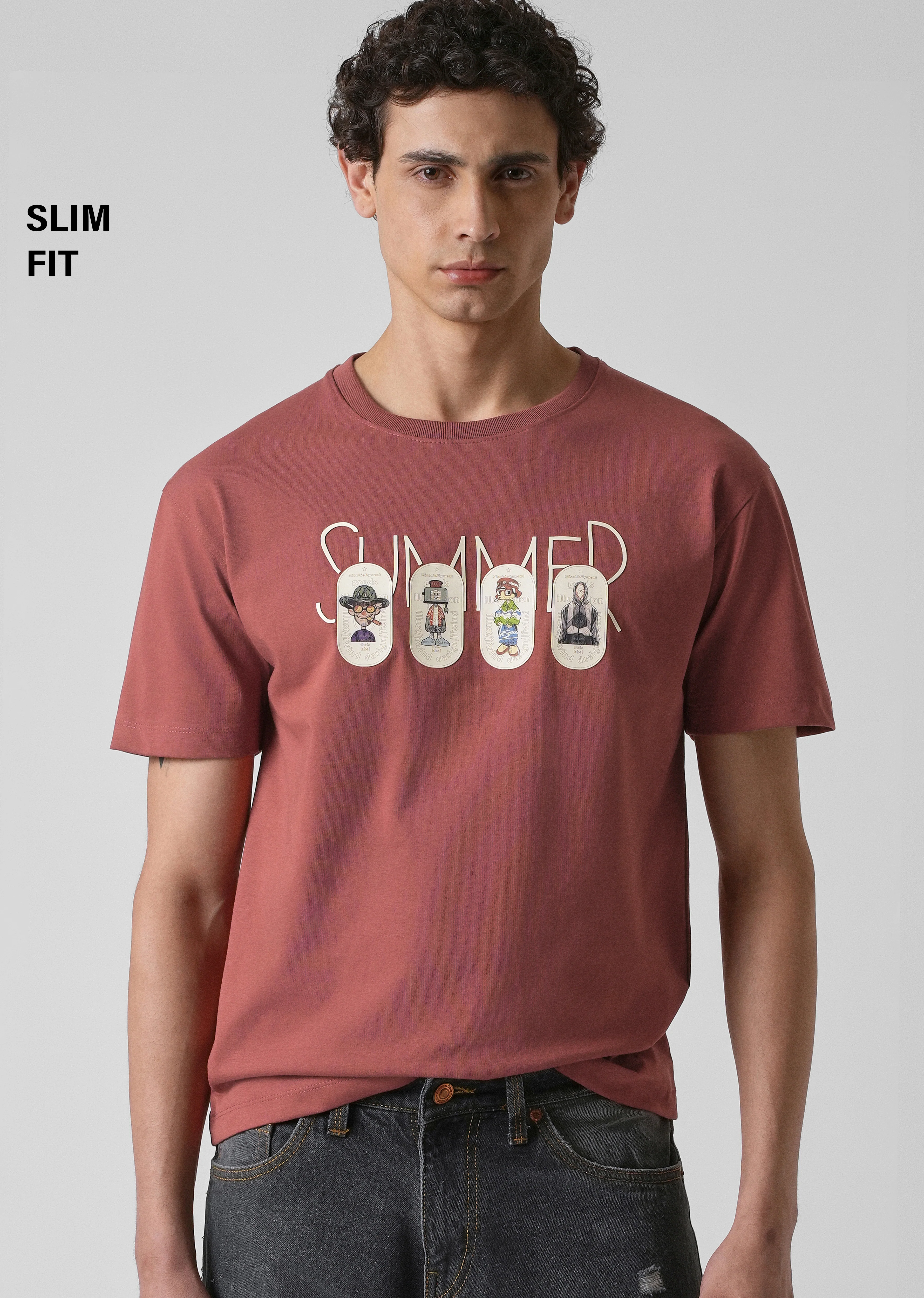 Dusty Rose Printed Slim Fit T-shirt - Image 7