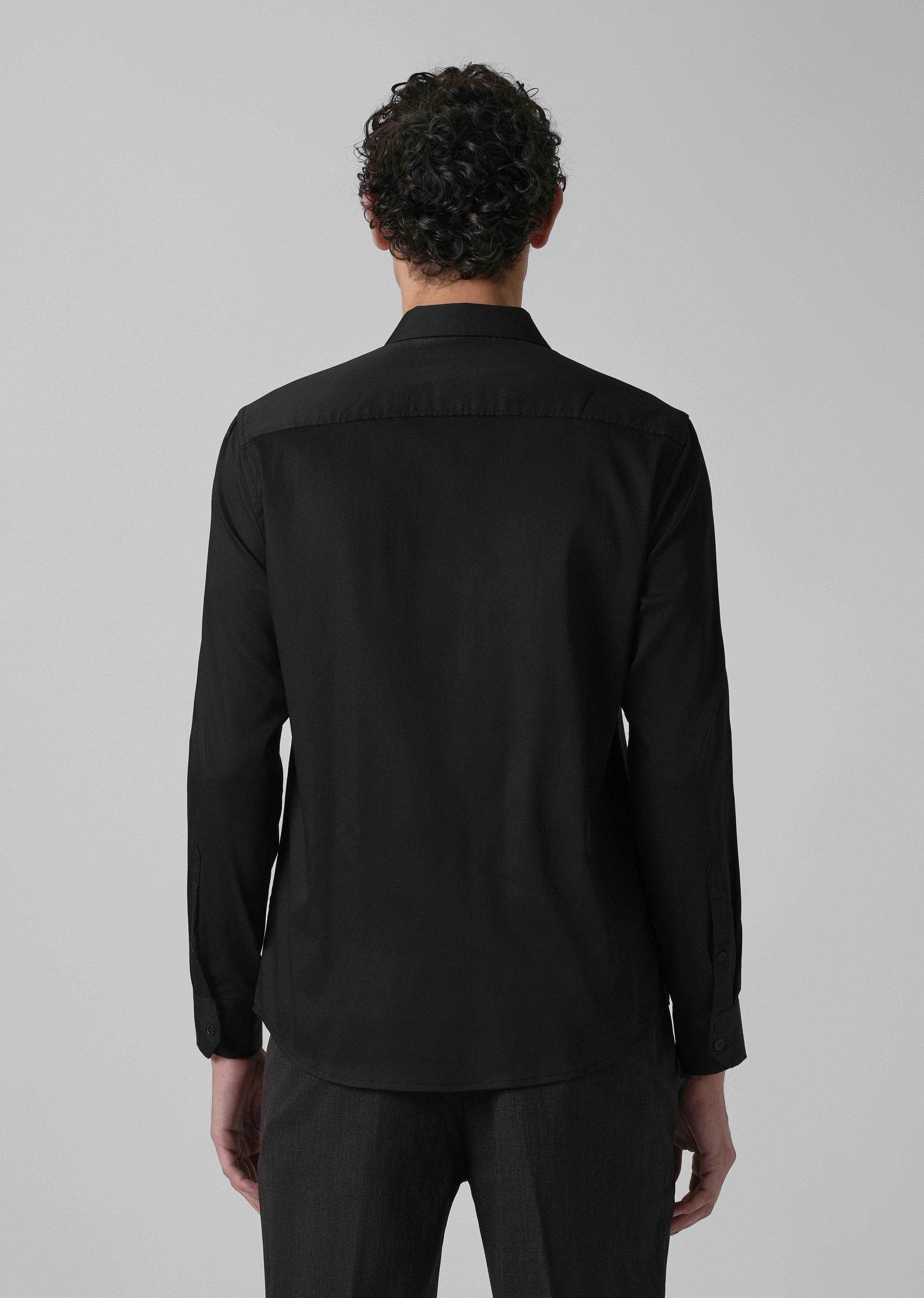 Ebony Black Plain Satin Shirt - Image 2