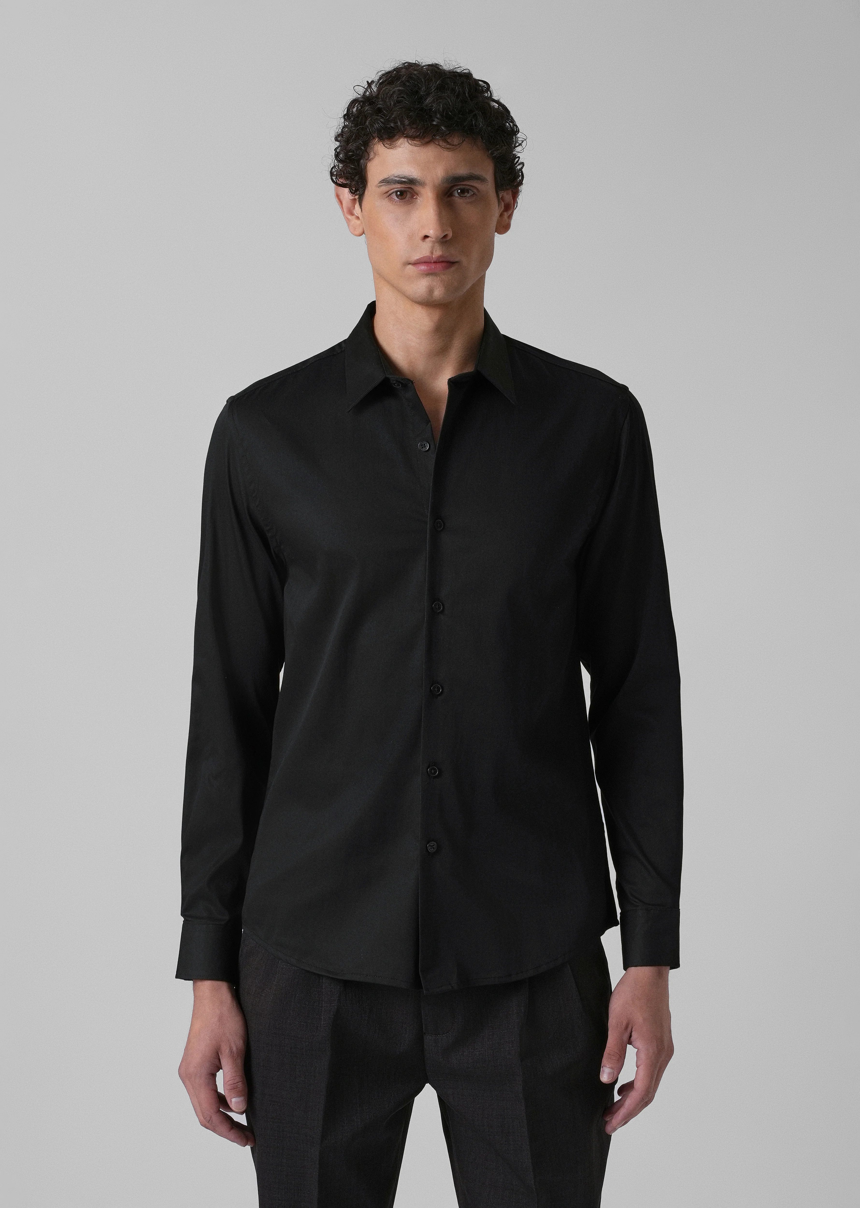 Ebony Black Plain Satin Shirt - Image 3