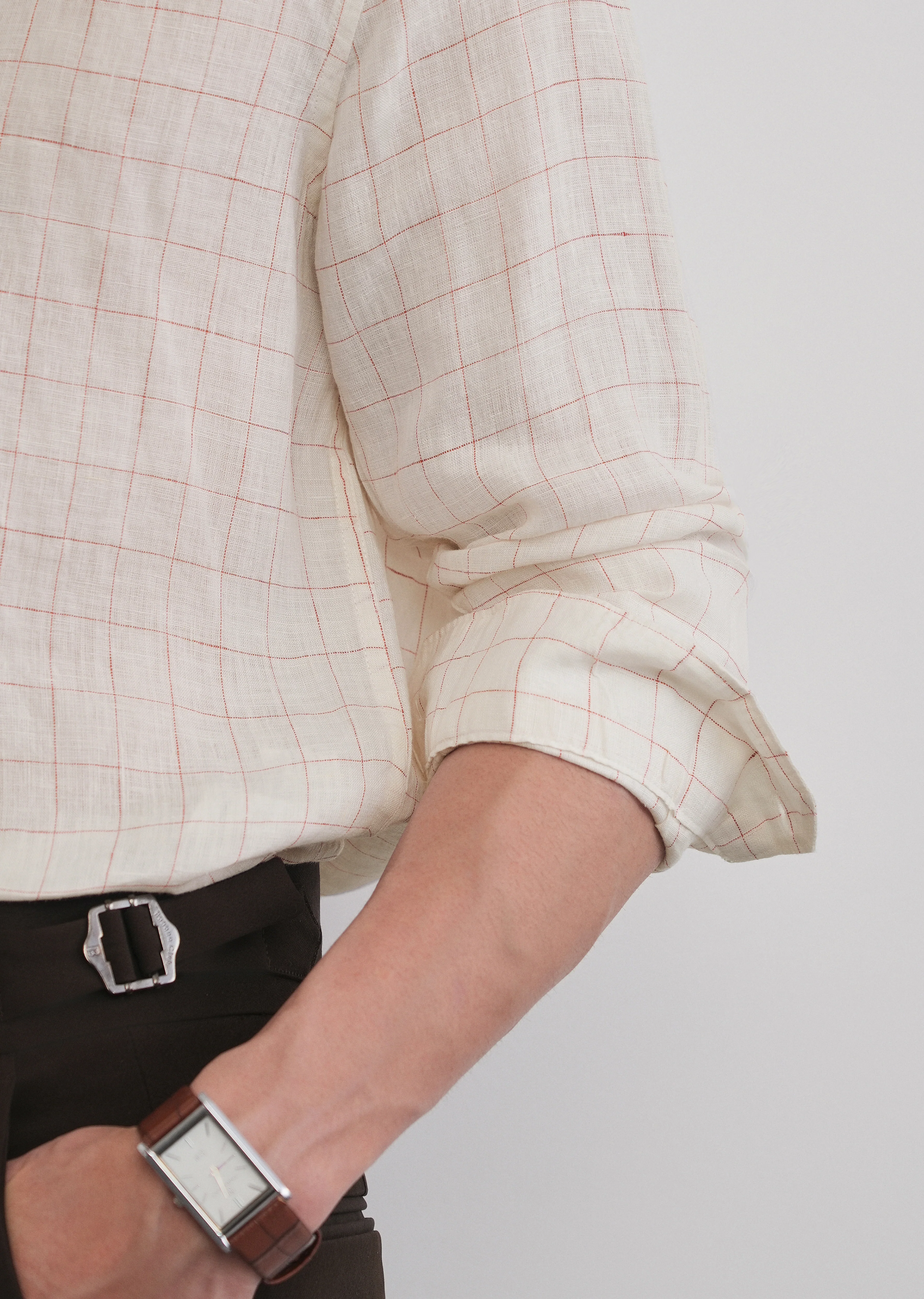 Ecru 100% Pure Linen Check Shirt - Image 9