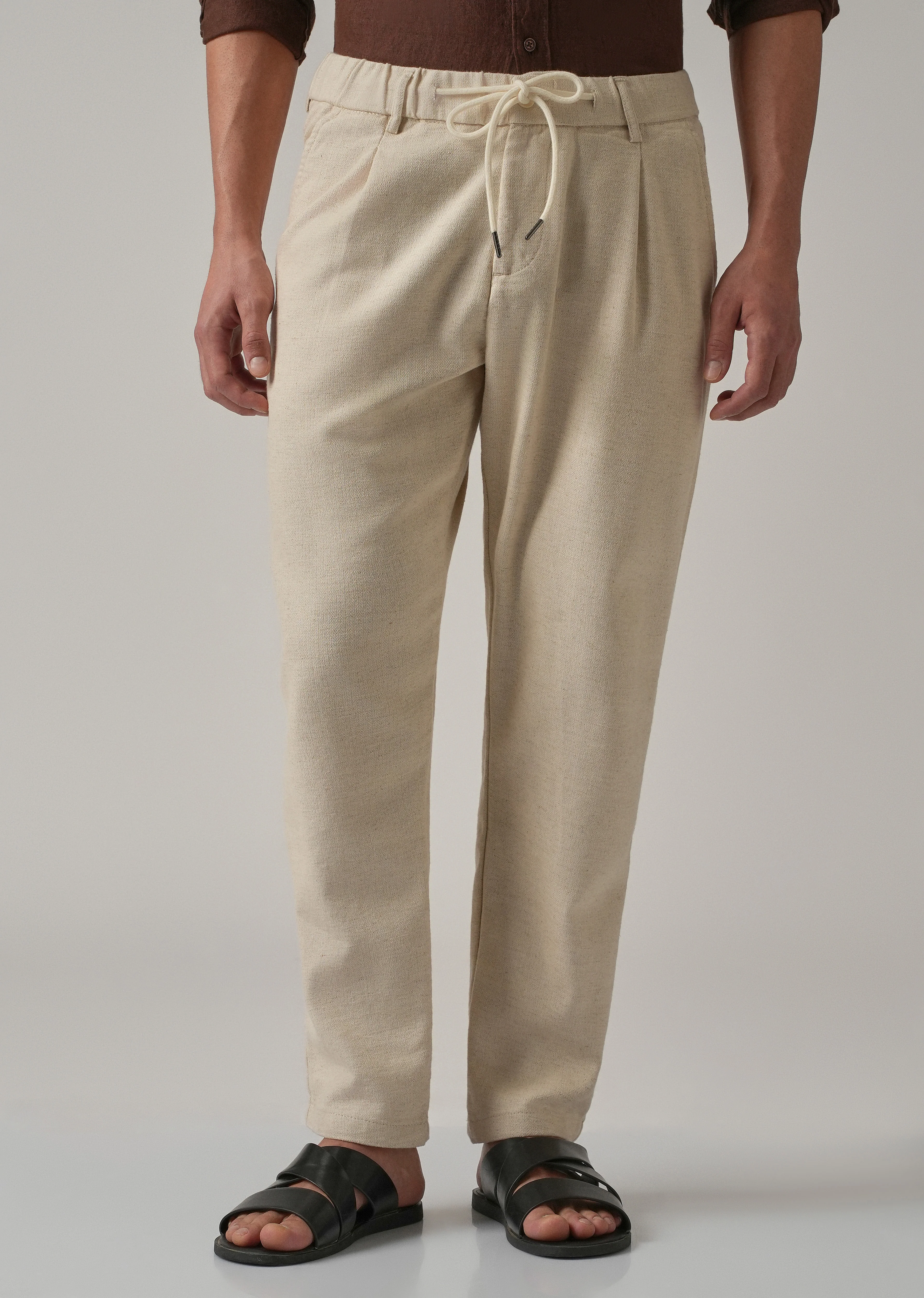 Ecru Beige Blended Linen Pant - Image 3