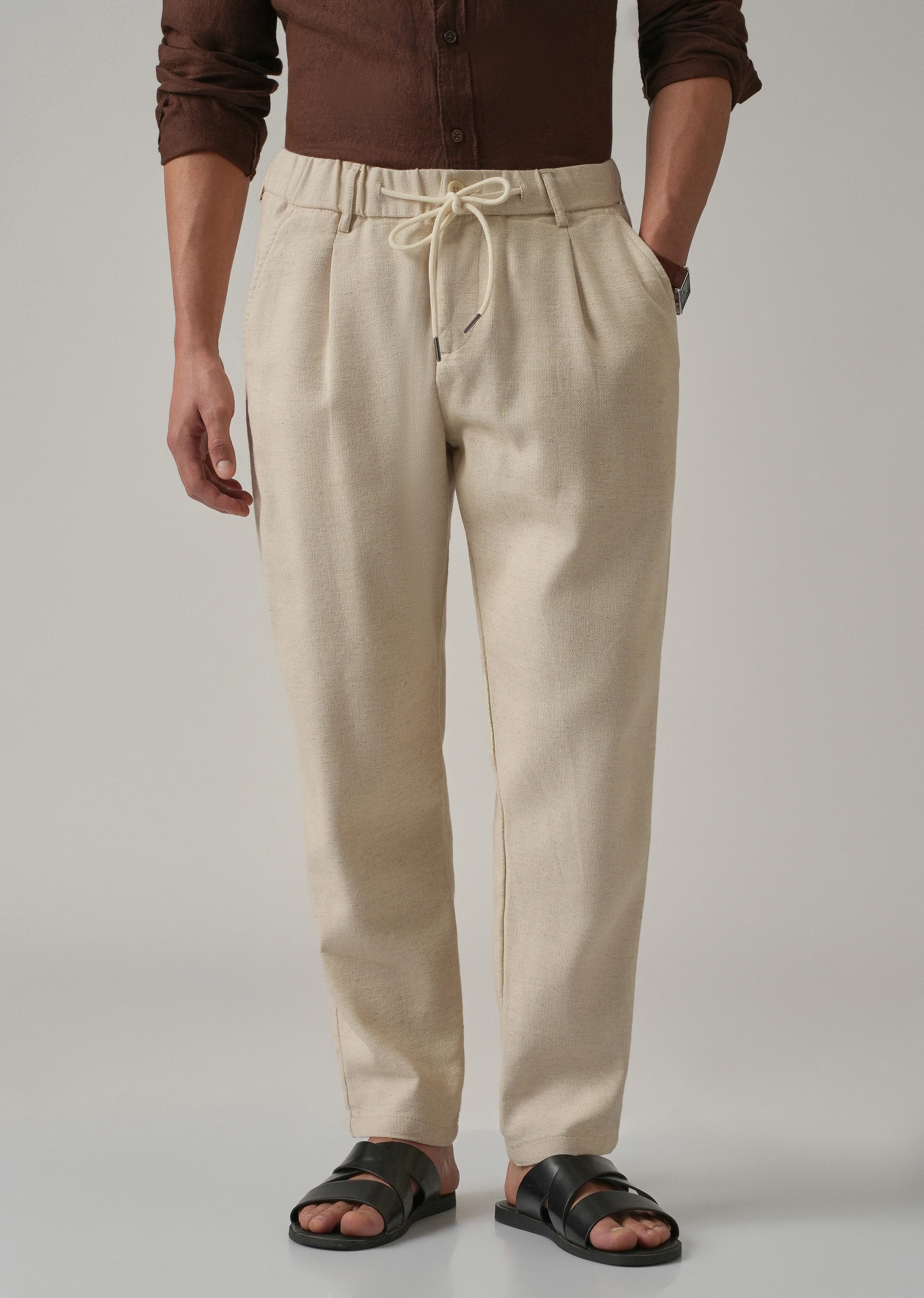 Ecru Beige Blended Linen Pant - Image 7