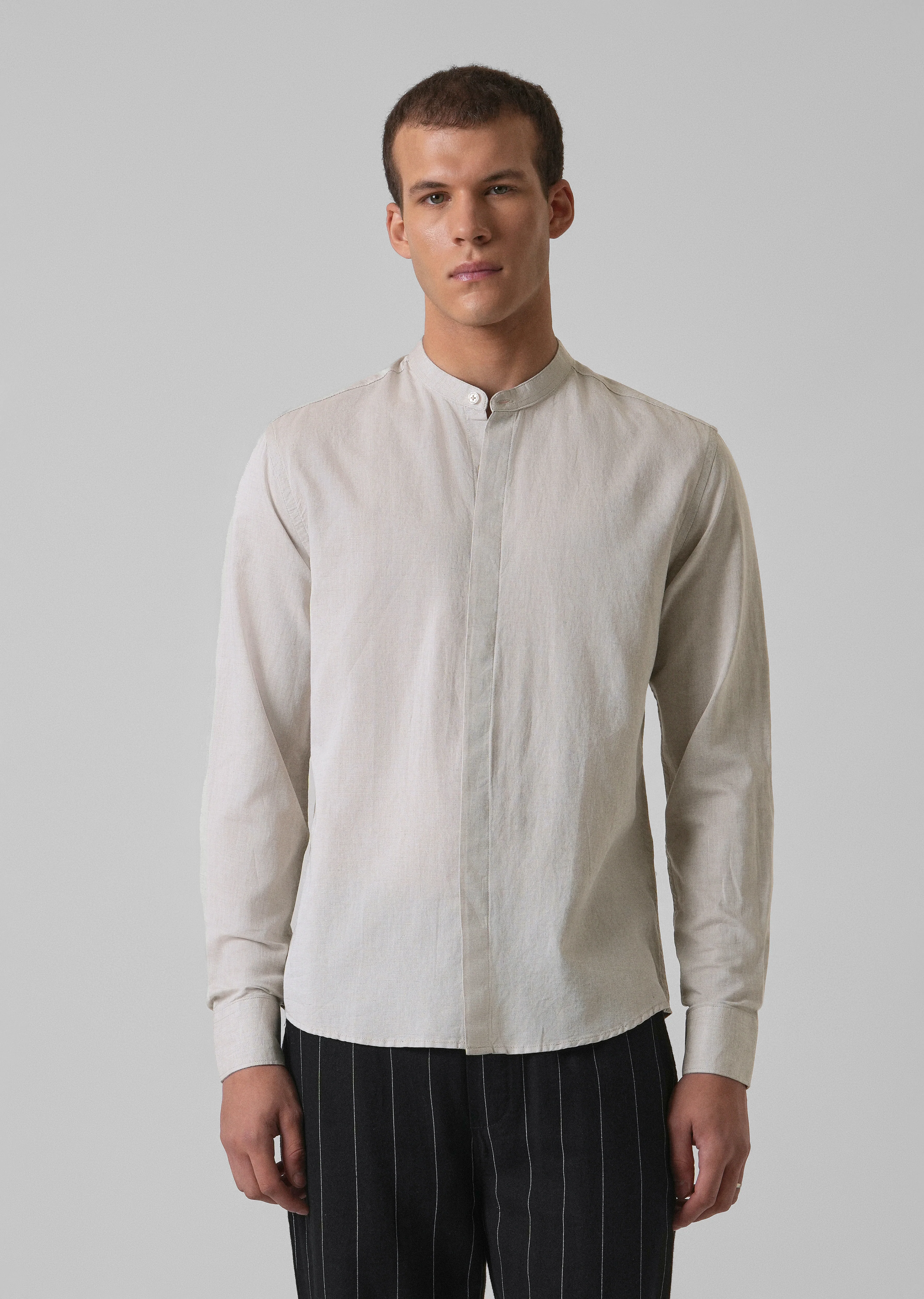 Ecru Beige Cotton Linen Shirt - Image 3
