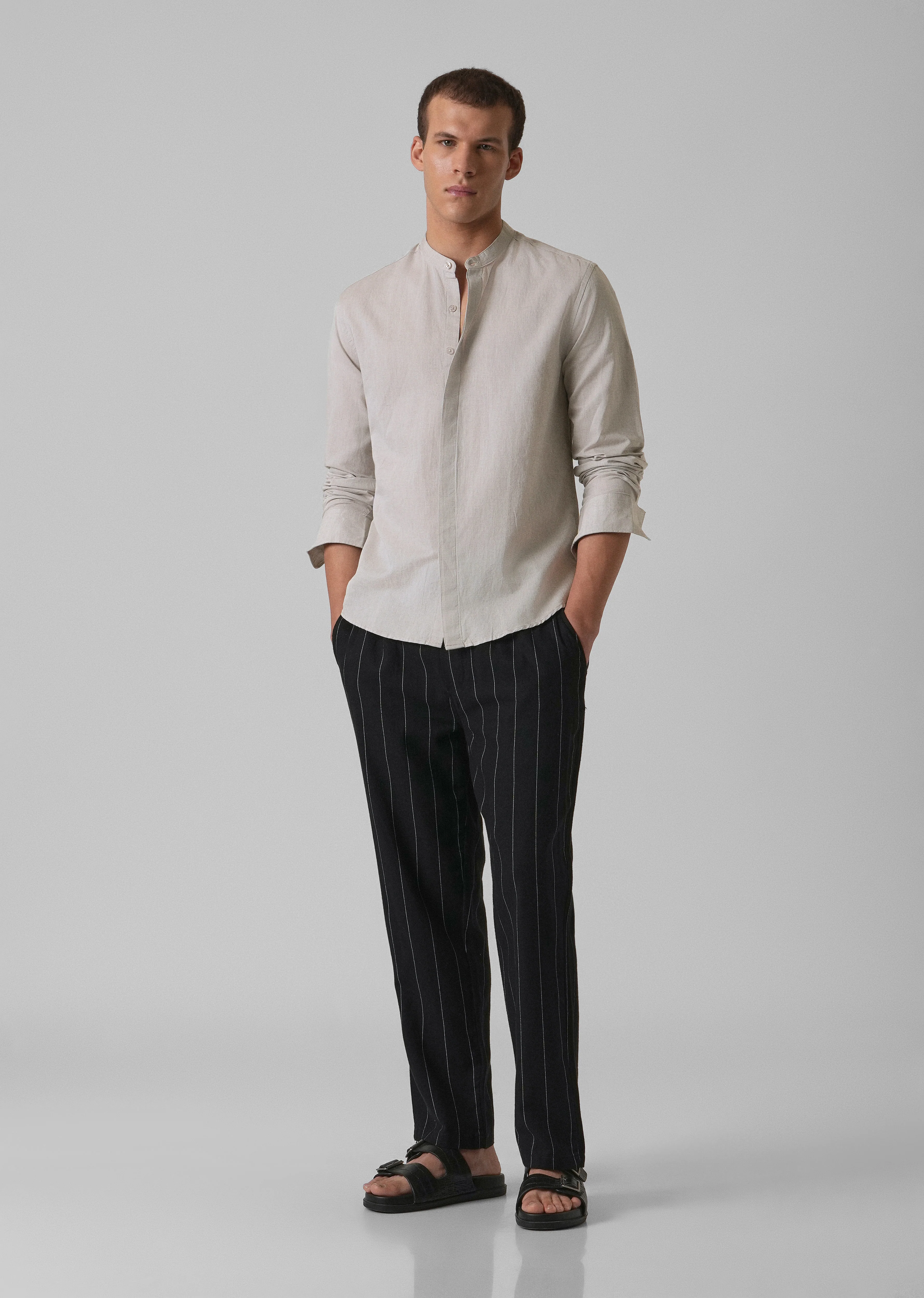 Ecru Beige Cotton Linen Shirt - Image 6