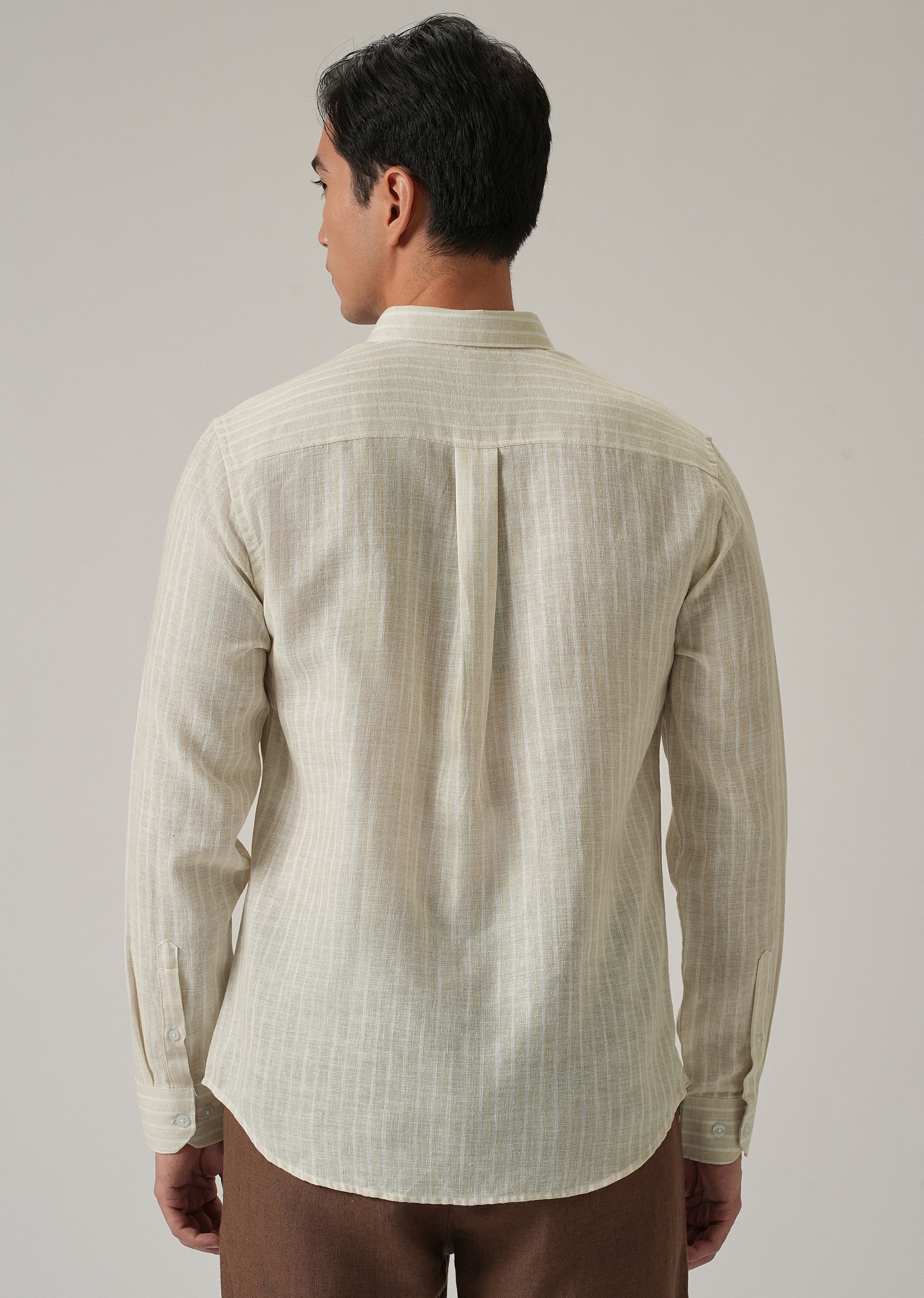 Ecru Beige Stripe Linen Shirt - Image 2