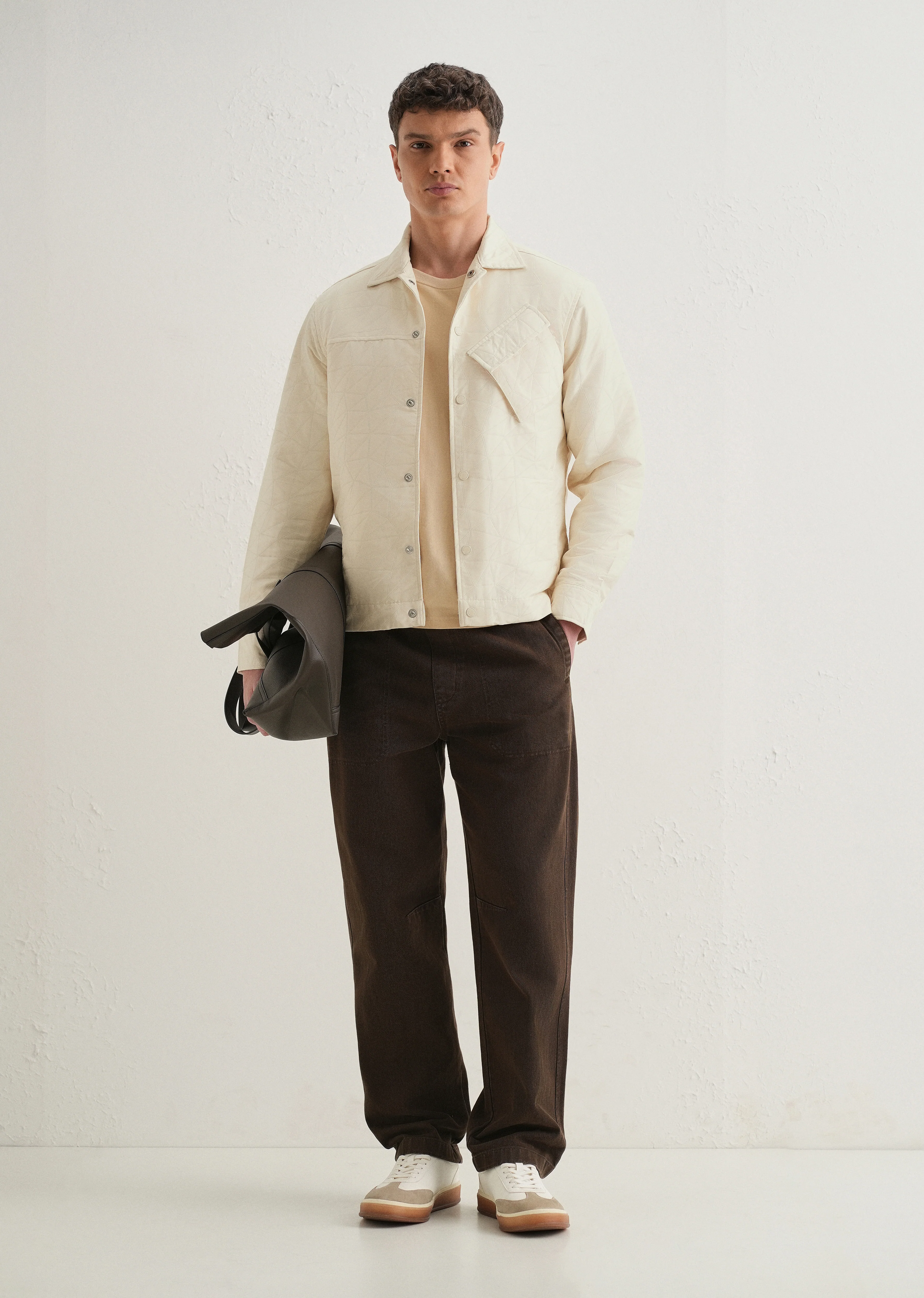 Ecru Cross Pocket Self Pattern Shacket - Image 7
