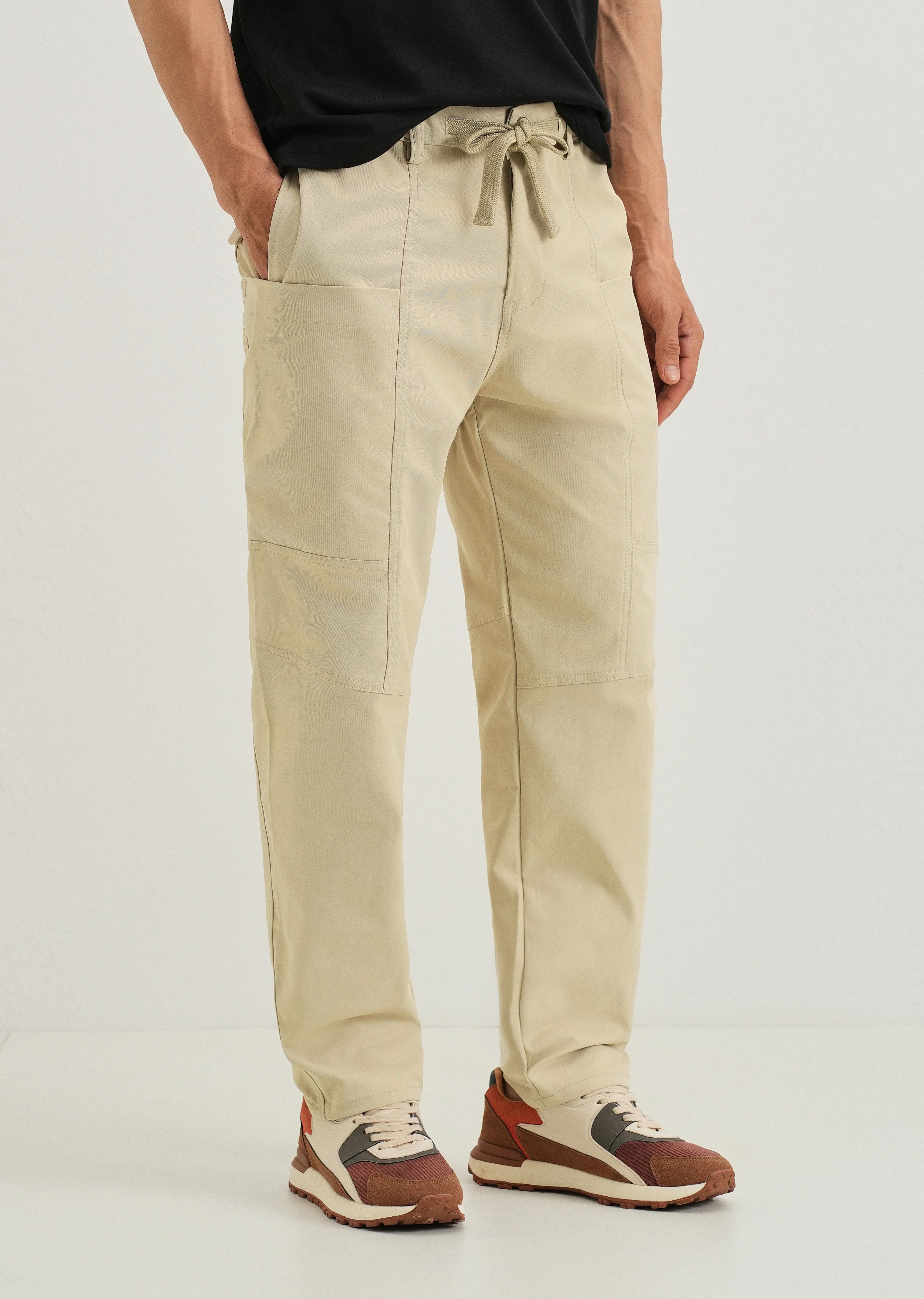 Ecru Drawstring Panel Cargo Pant - Image 7