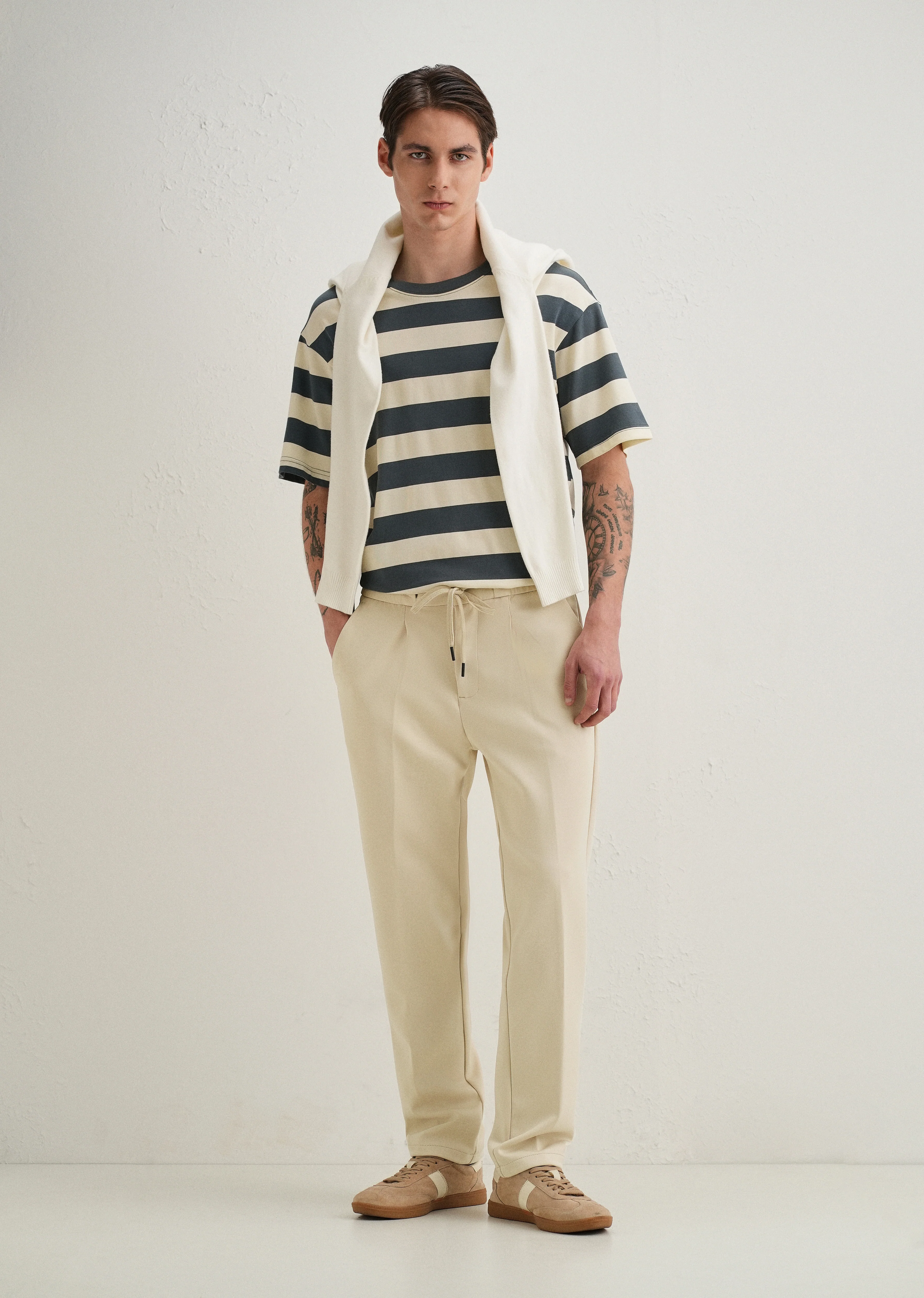 Ecru Drawstring Trousers - Image 6