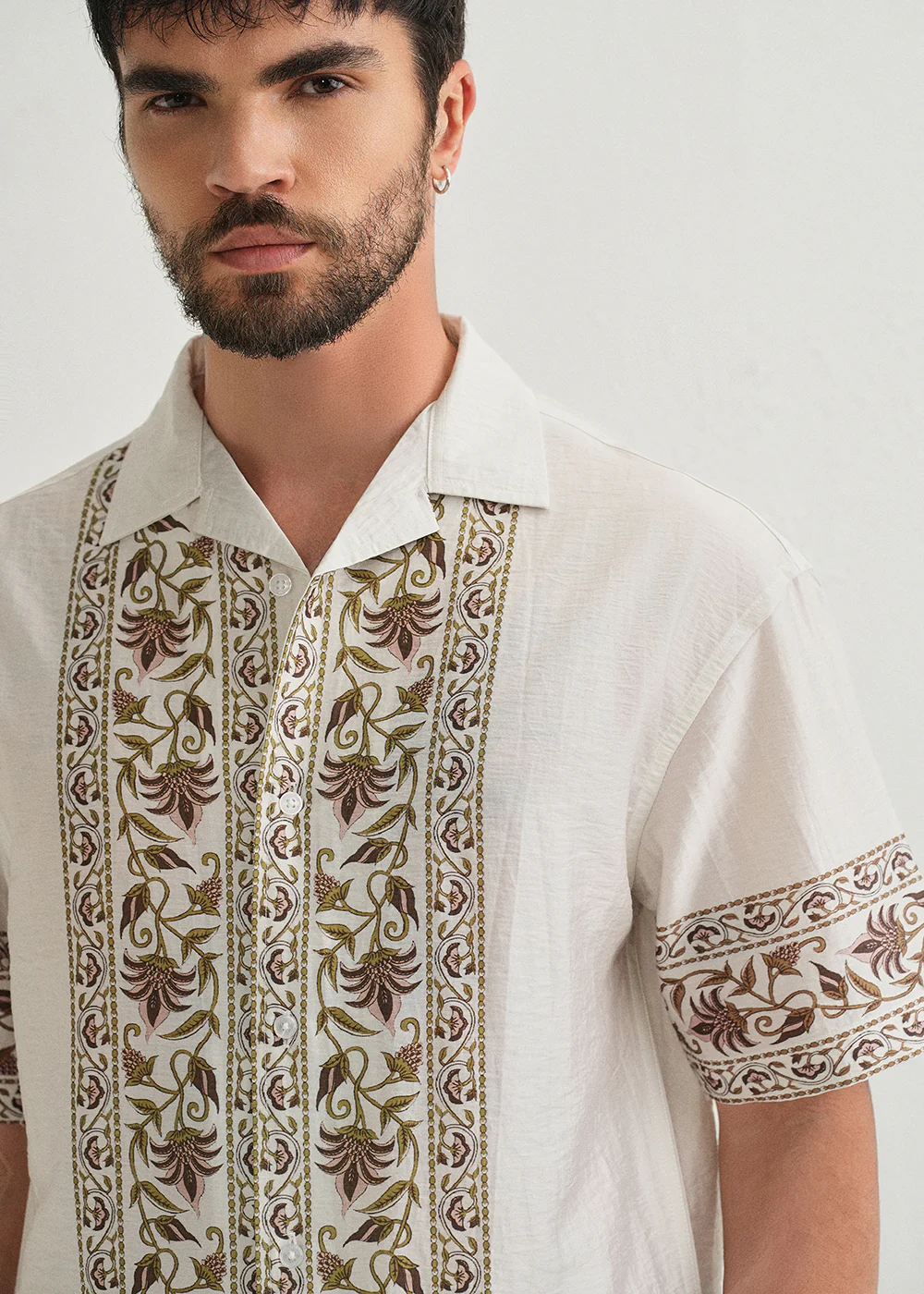 Ecru Floral Panel Printed Shirt - Image 5