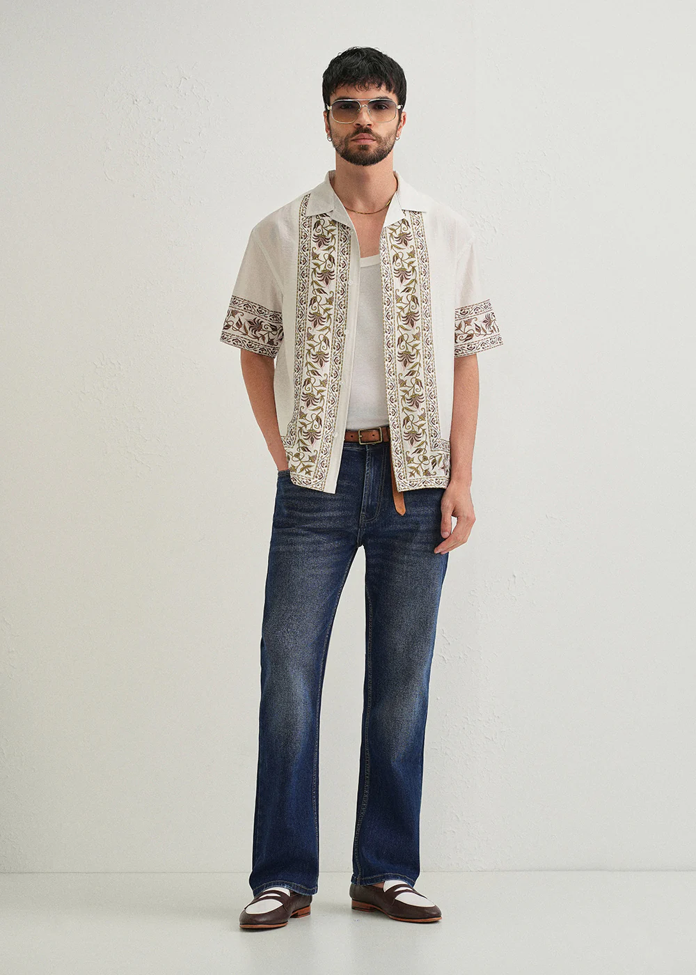 Ecru Floral Panel Printed Shirt - Image 6