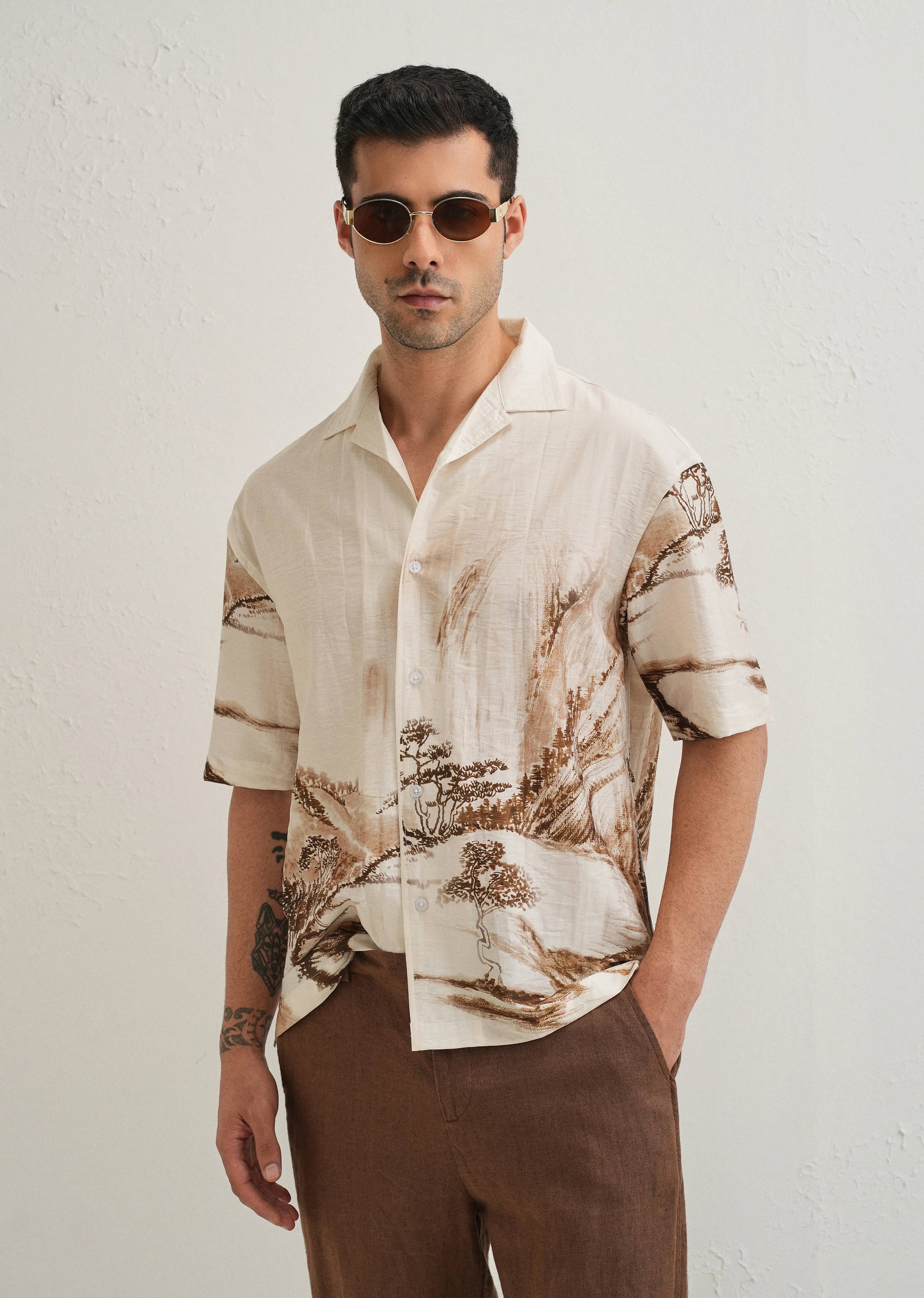 Ecru Ink Wash Placement Print Shirt - Image 2