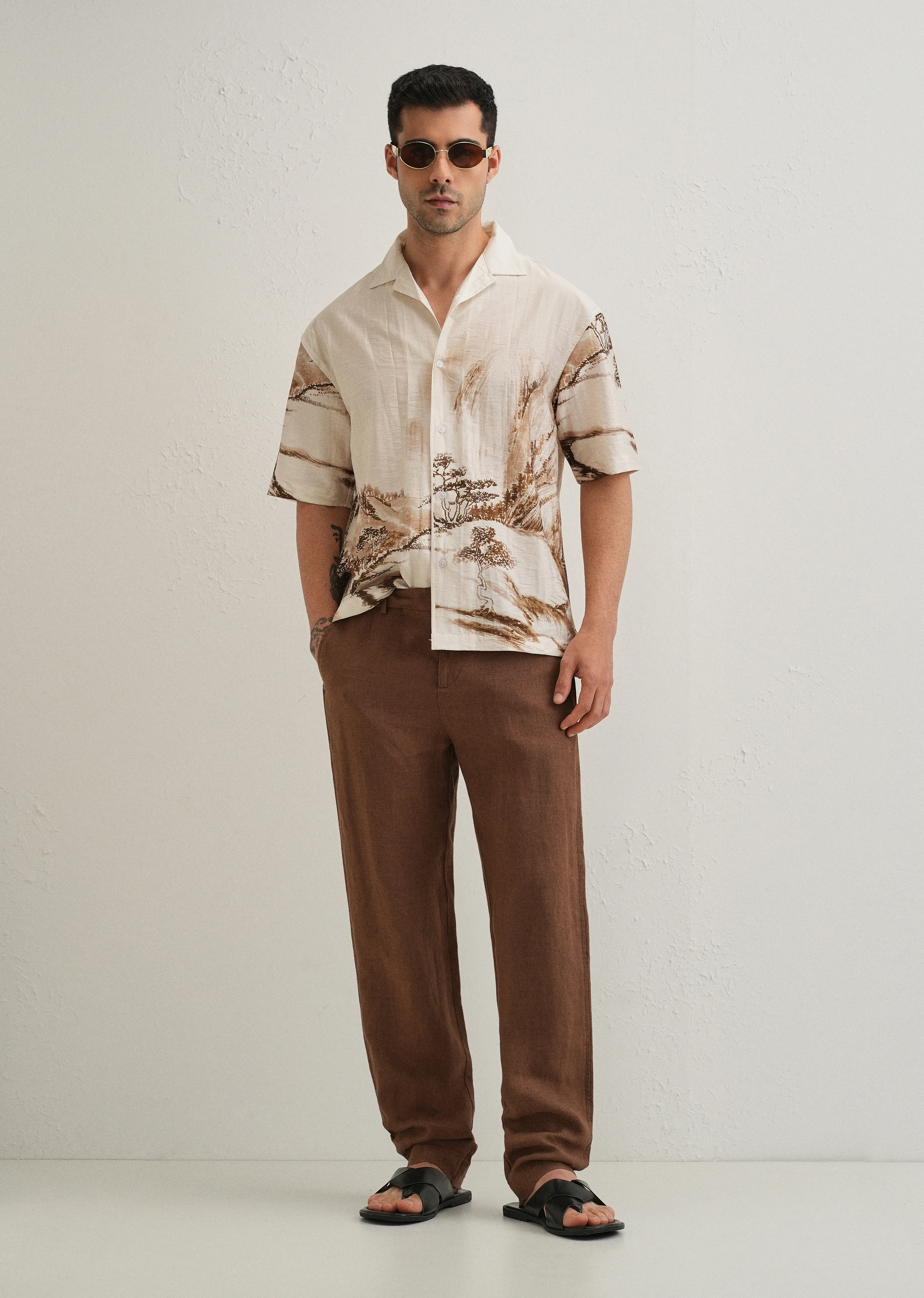 Ecru Ink Wash Placement Print Shirt - Image 7
