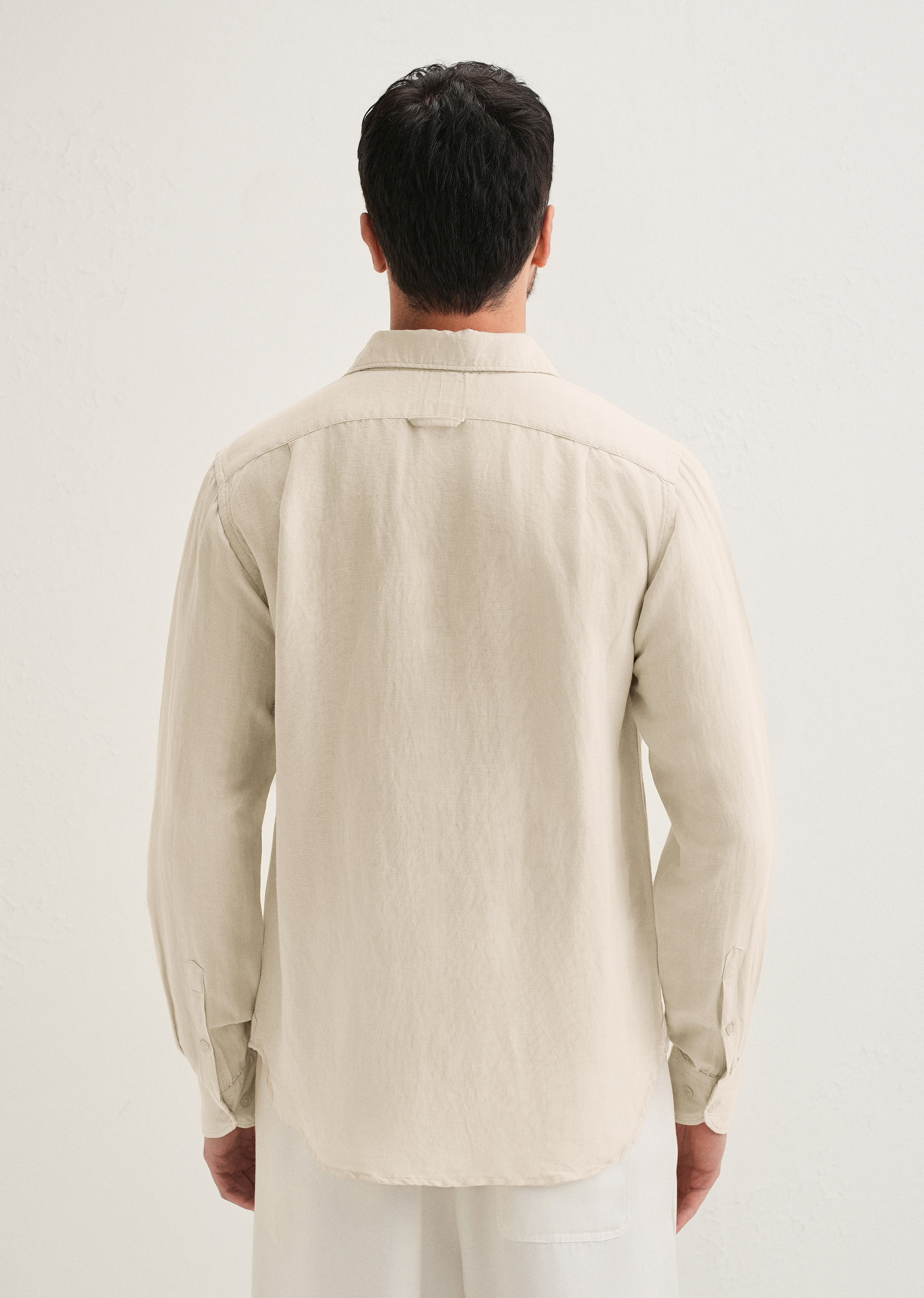 Ecru Plain Linen Viscose Shirt - Image 2