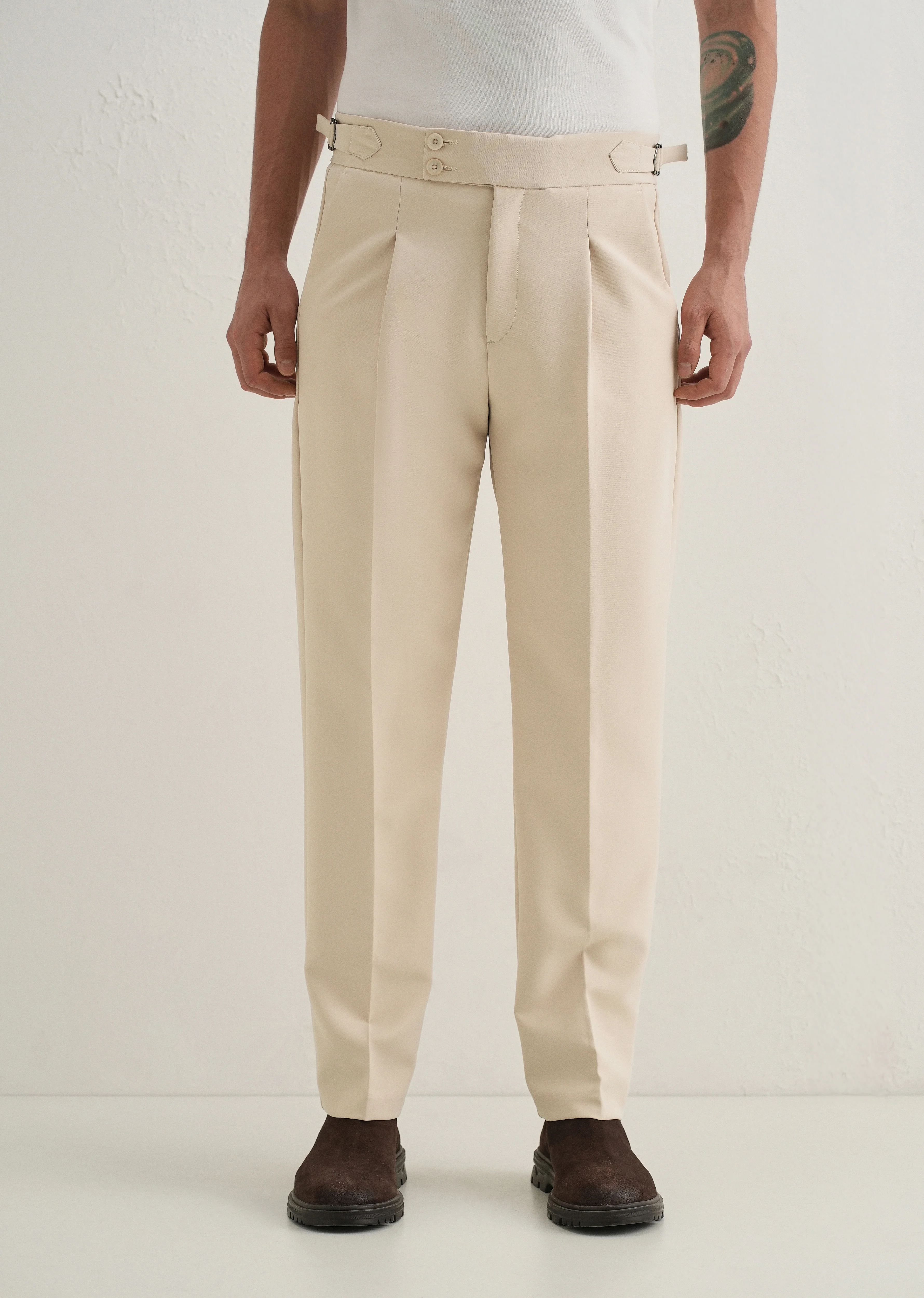 Ecru Pleated Gurkha Pant - Image 4