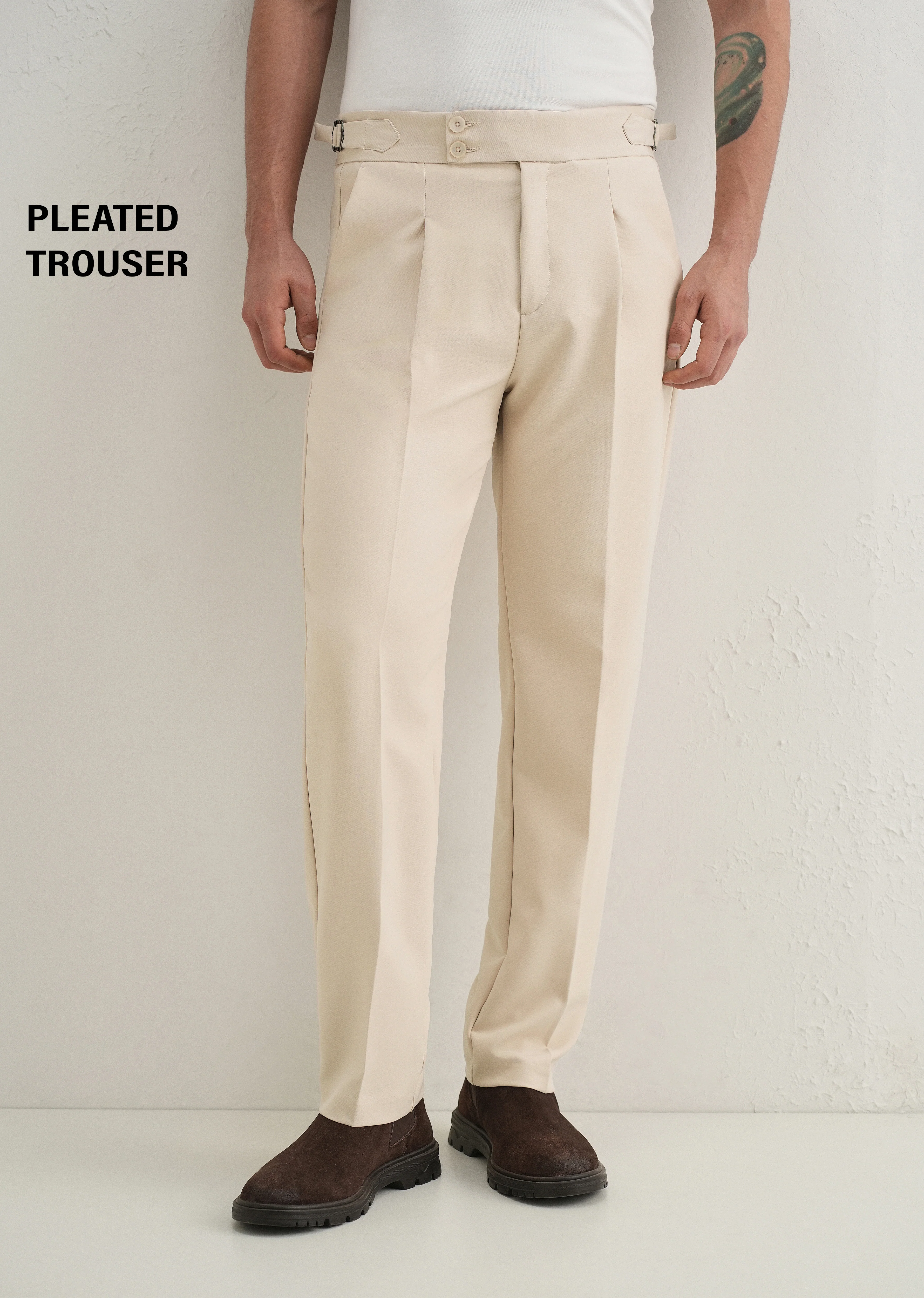 Ecru Pleated Gurkha Pant - Image 8