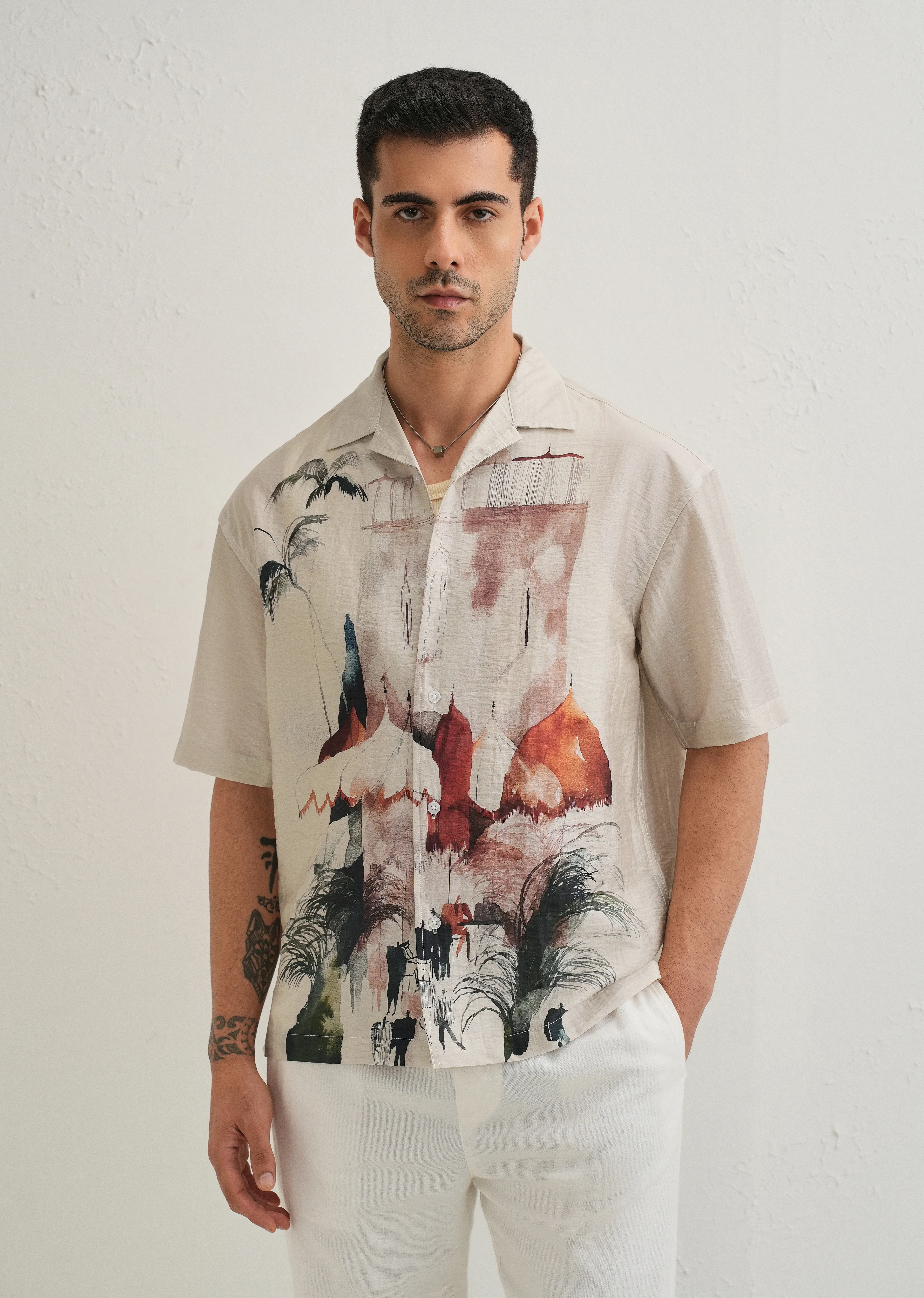 Ecru Wash Placement Print Shirt - Image 2