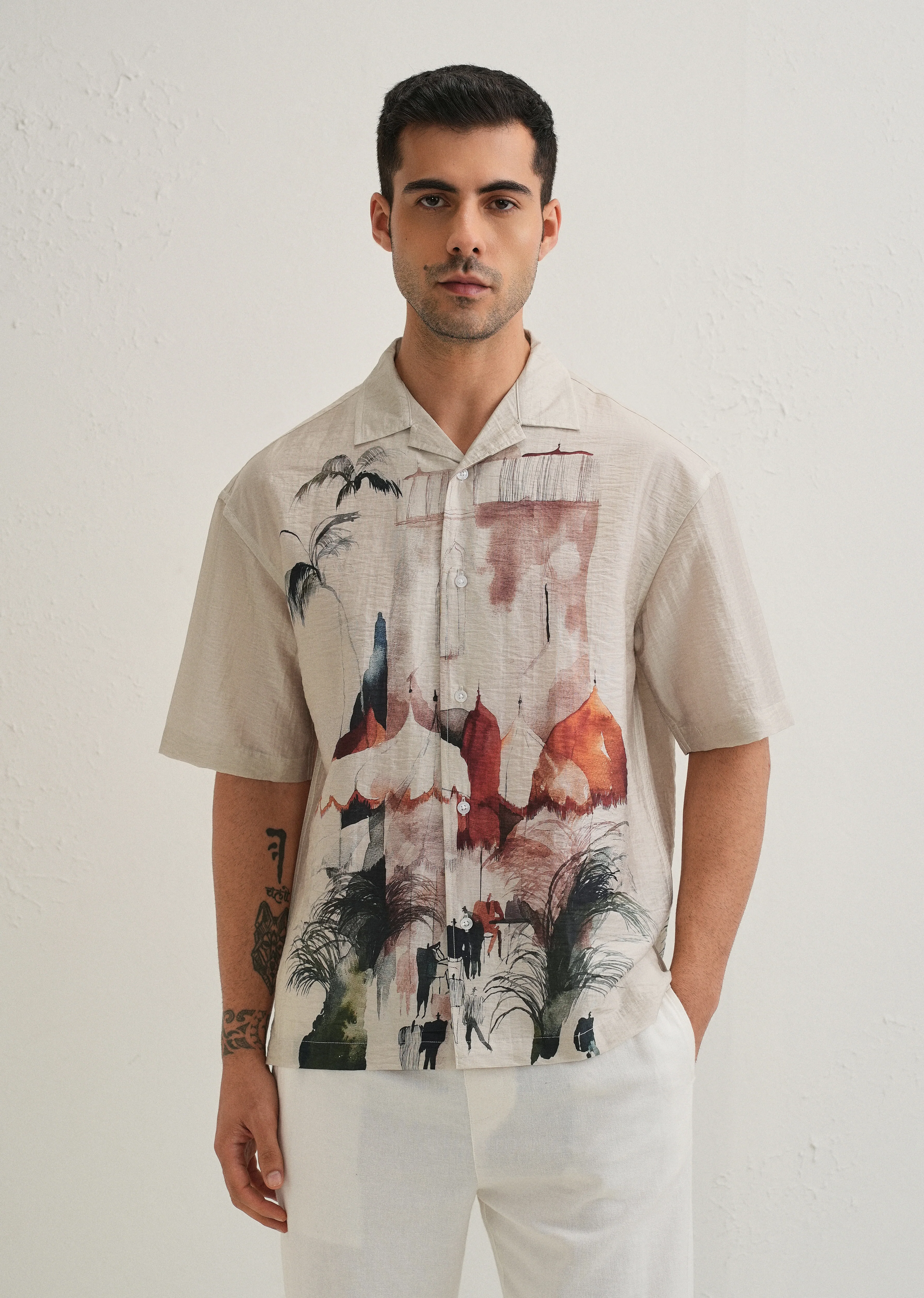 Ecru Wash Placement Print Shirt - Image 5