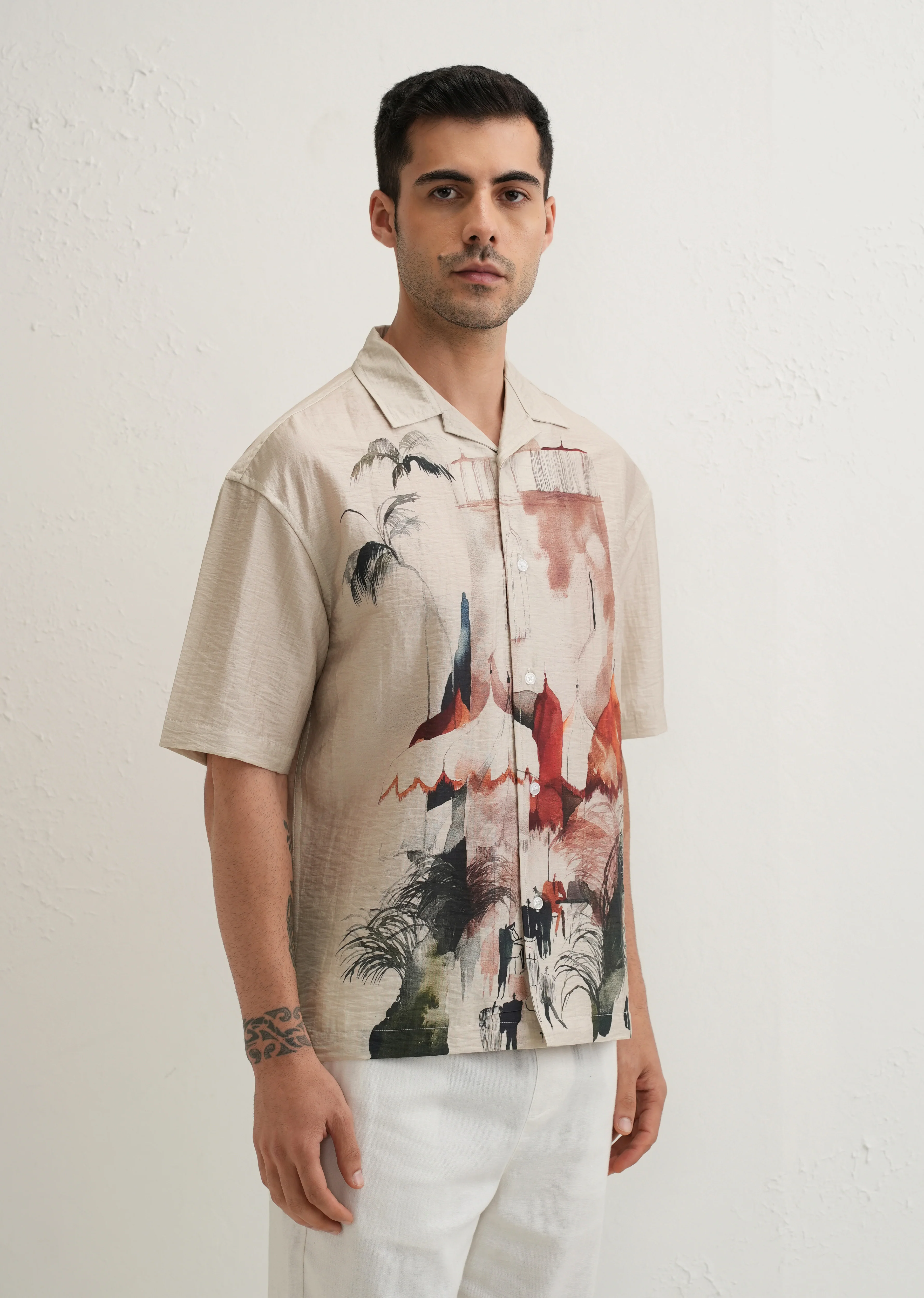 Ecru Wash Placement Print Shirt - Image 6