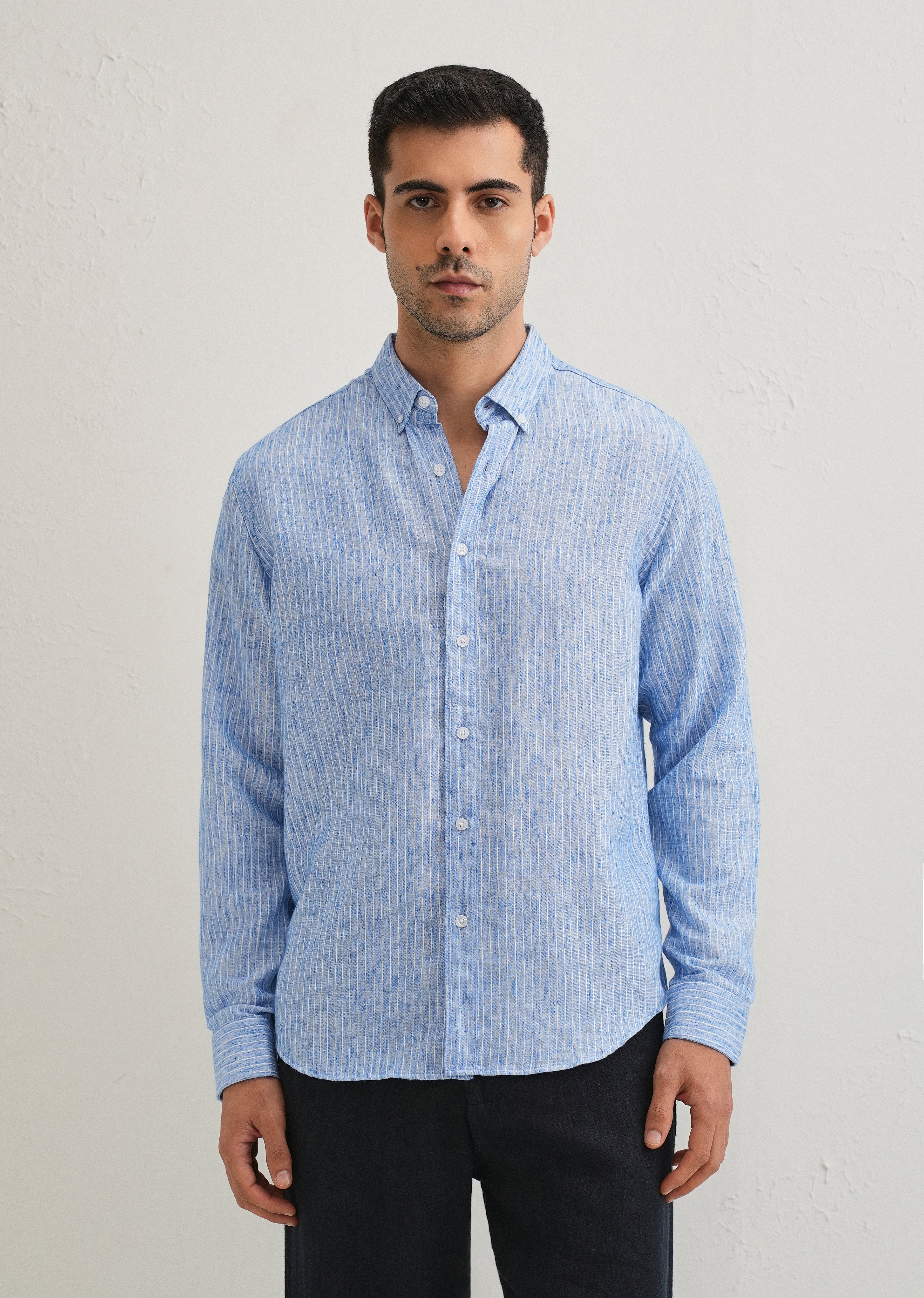 Elegant Lucent White Stripe Blended Linen shirt - Image 3