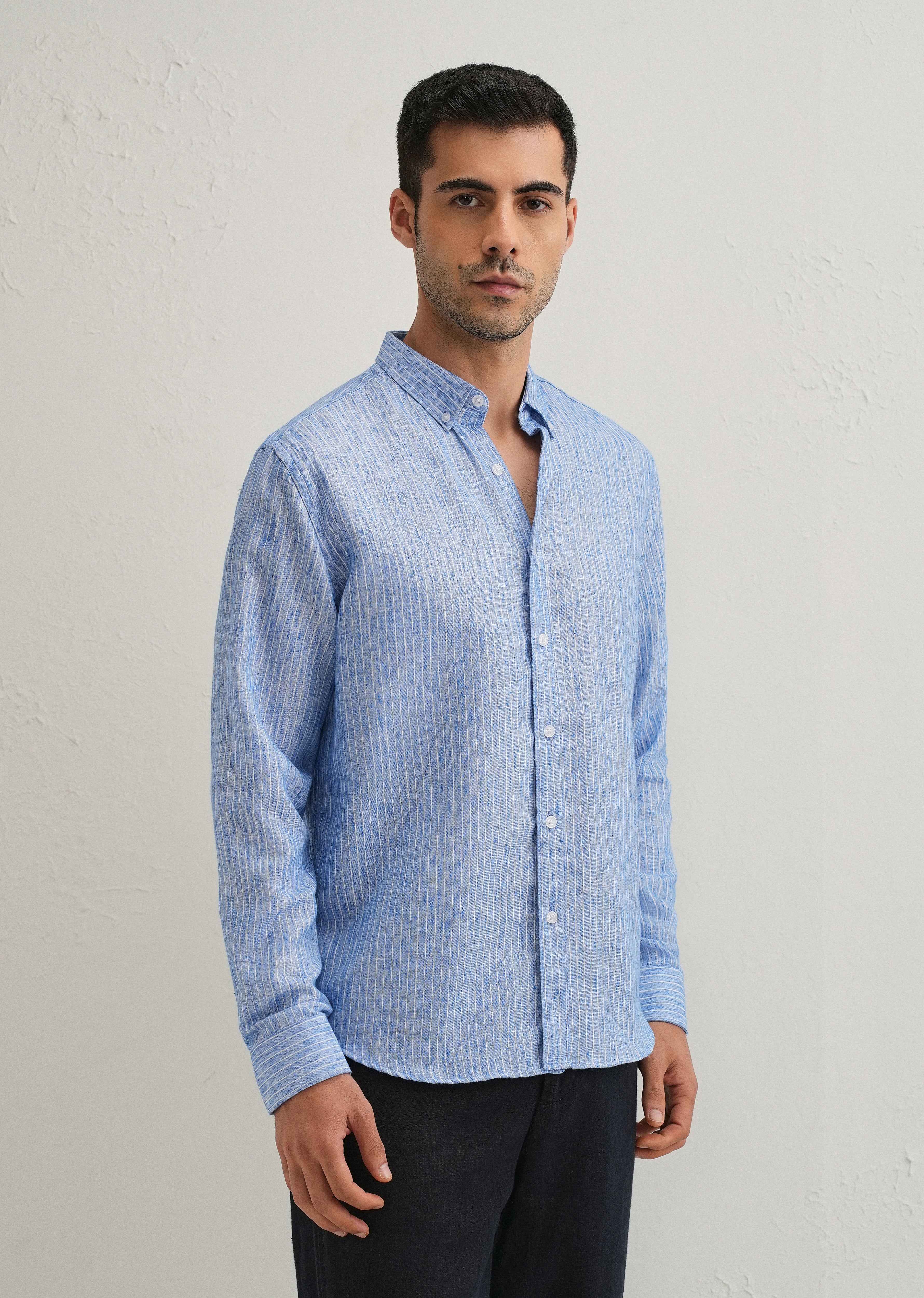 Elegant Lucent White Stripe Blended Linen shirt - Image 4