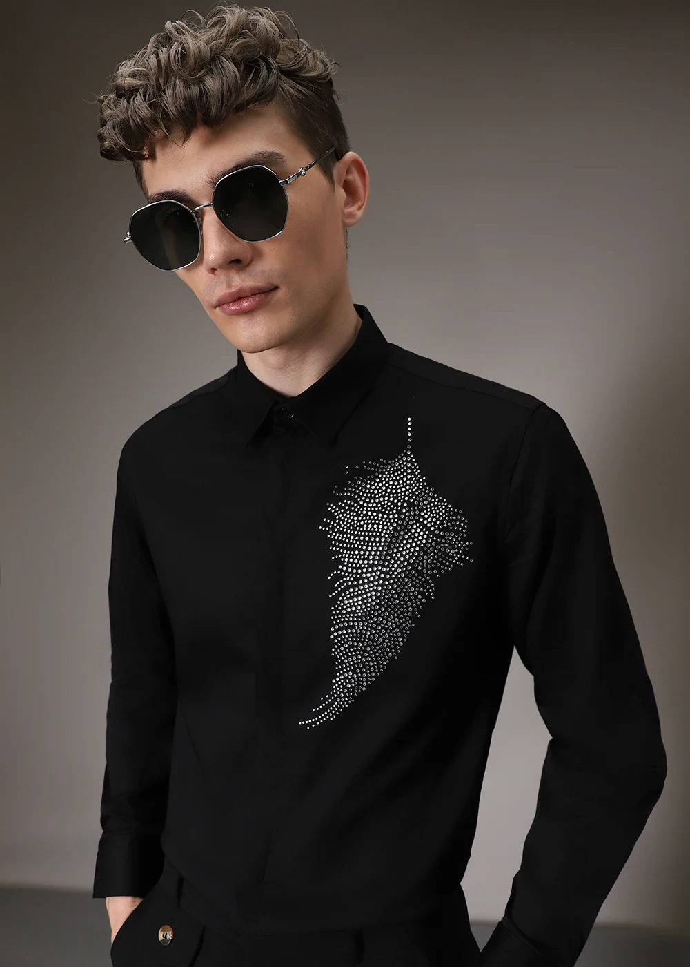 Embellish Beaded Black Designer Shirt - Image 2