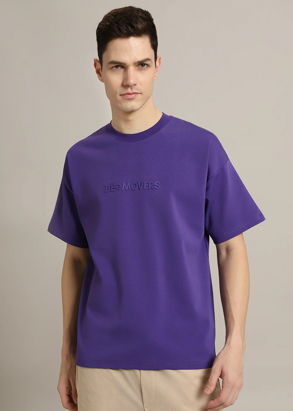 Emboss Luxe Purple Plain Oversized T-shirt - Image 4