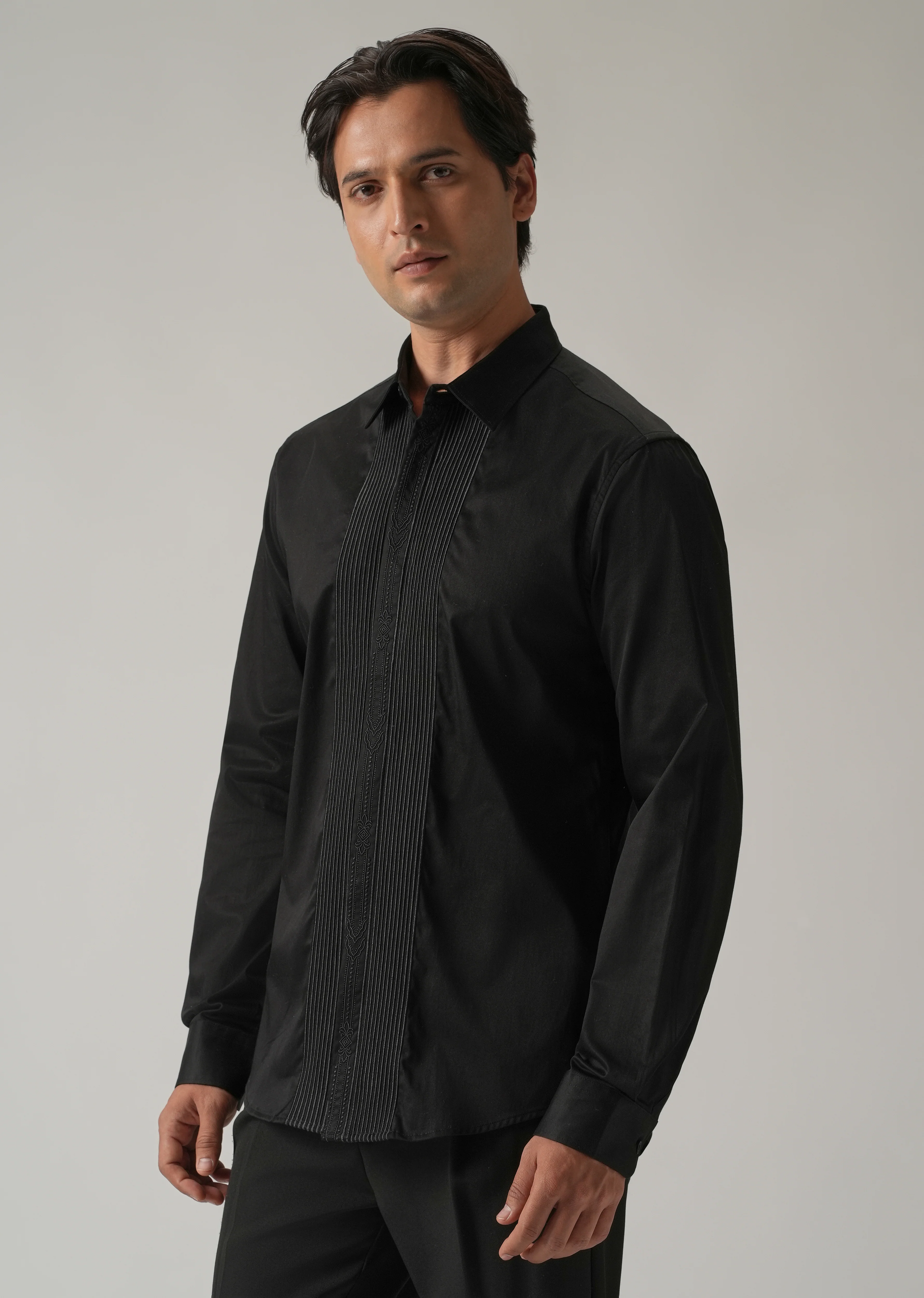 Embroidered Panel Black Designer Shirt - Image 4