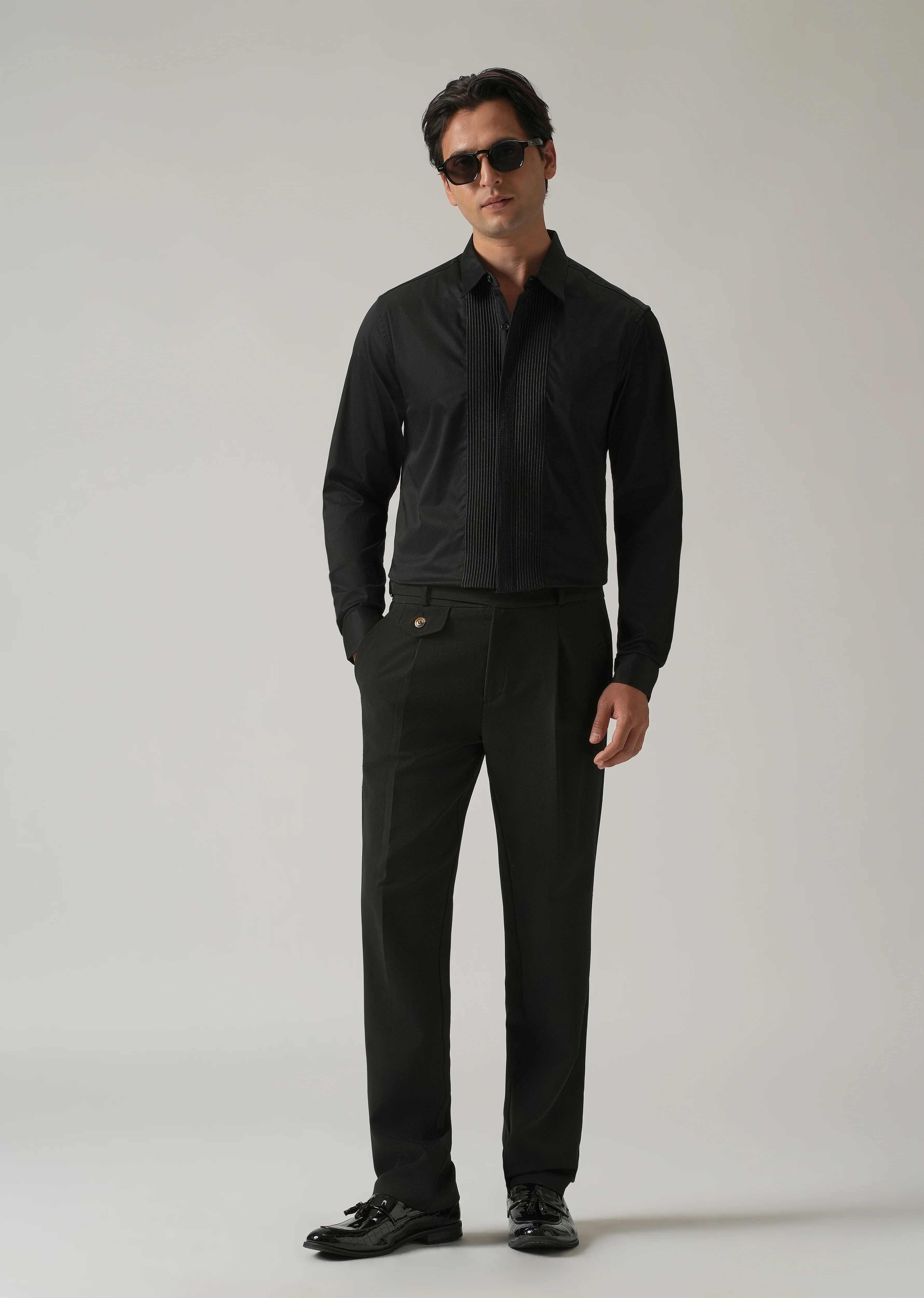 Embroidered Panel Black Designer Shirt - Image 6