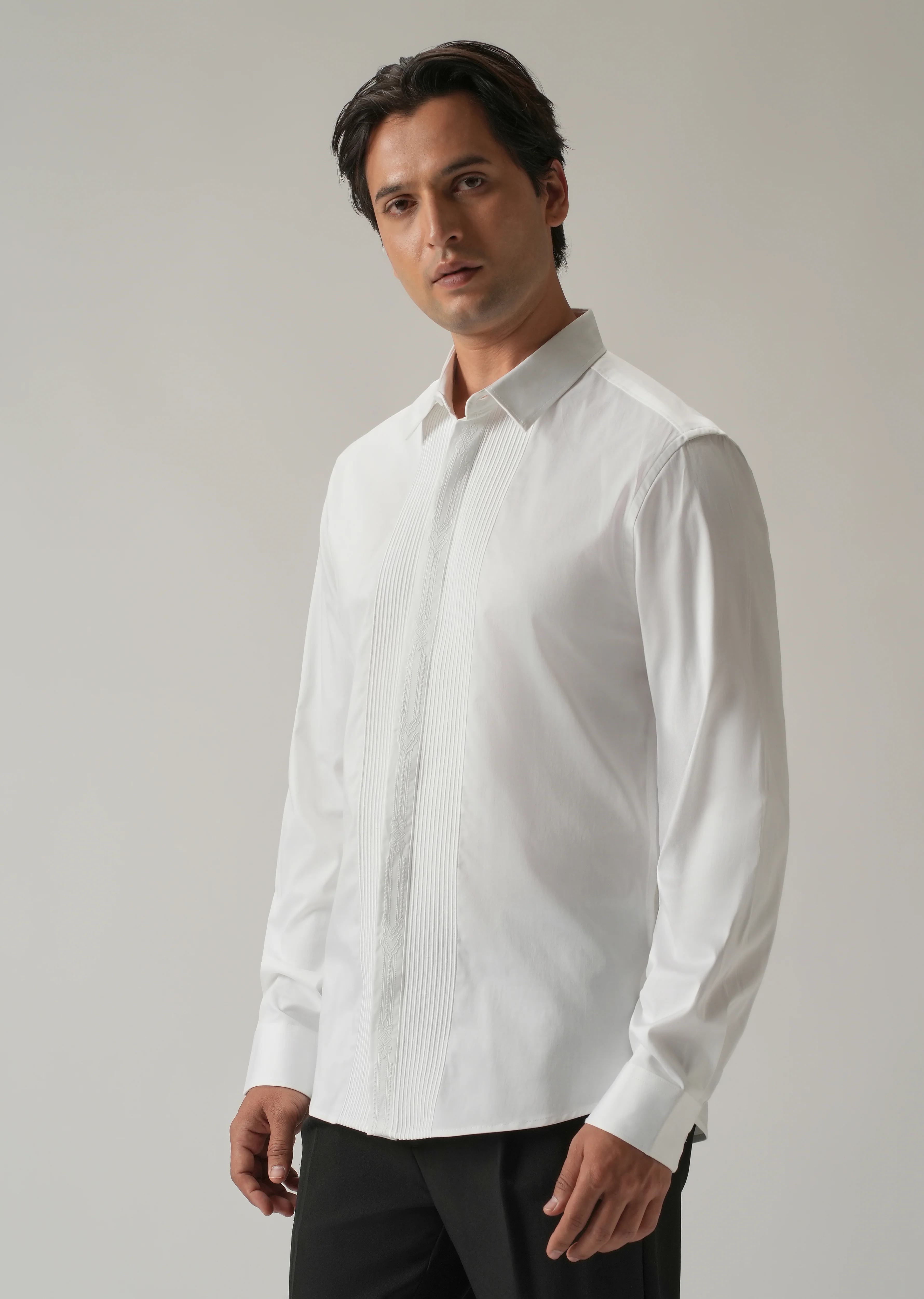 Embroidered Panel White Designer Shirt - Image 4