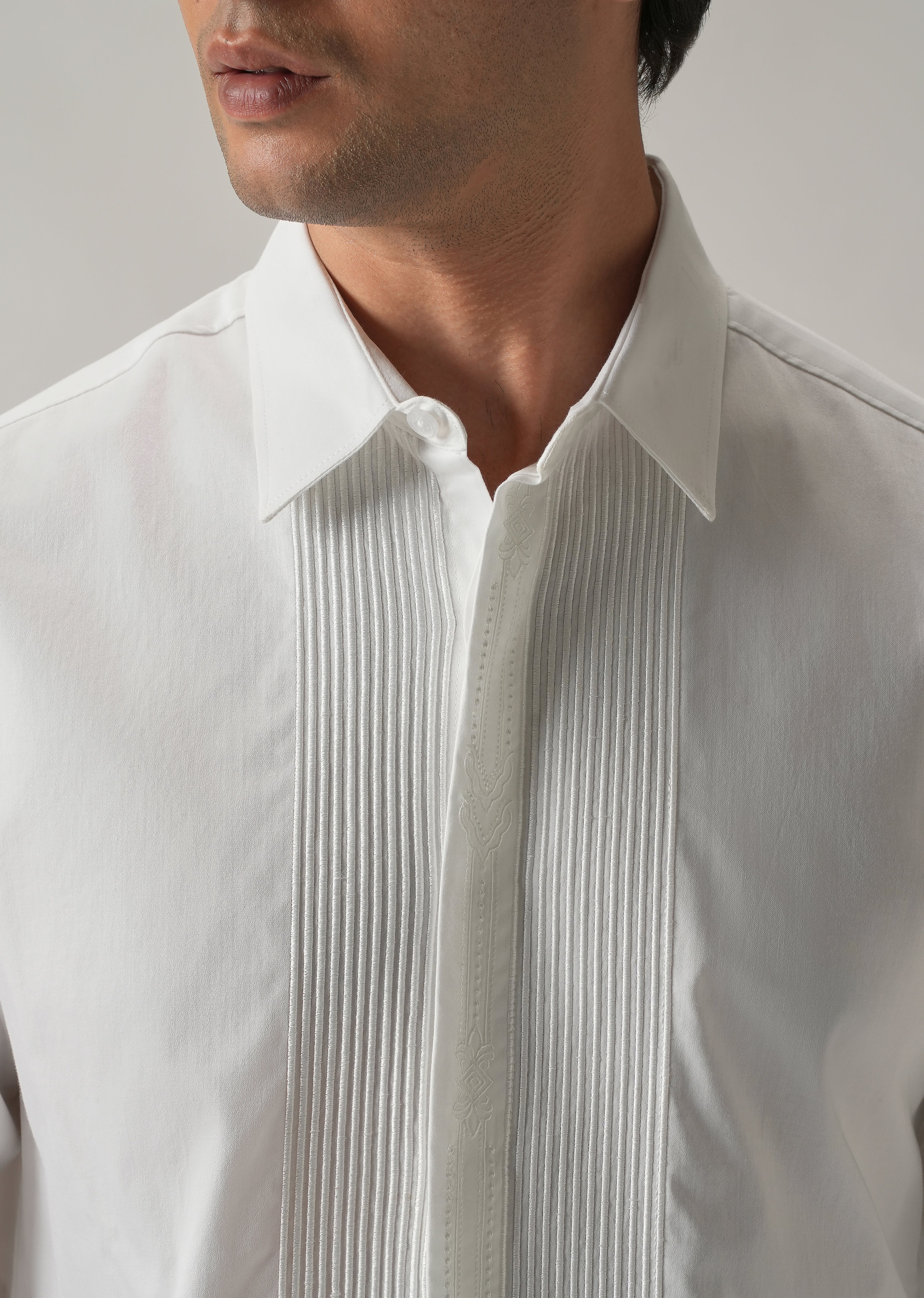 Embroidered Panel White Designer Shirt - Image 5