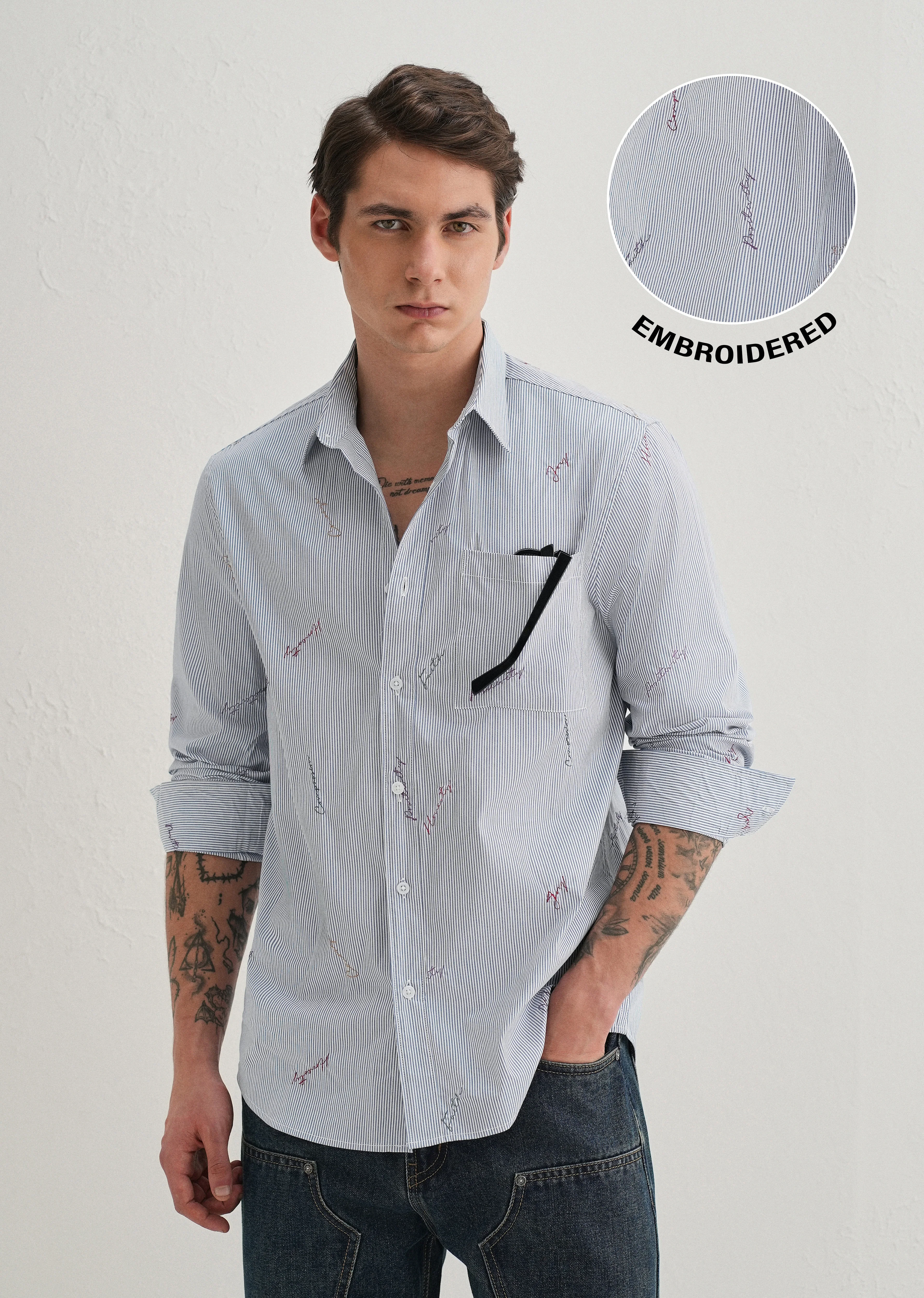 Emotive Embroidered Blue Stripe Shirt - Image 2