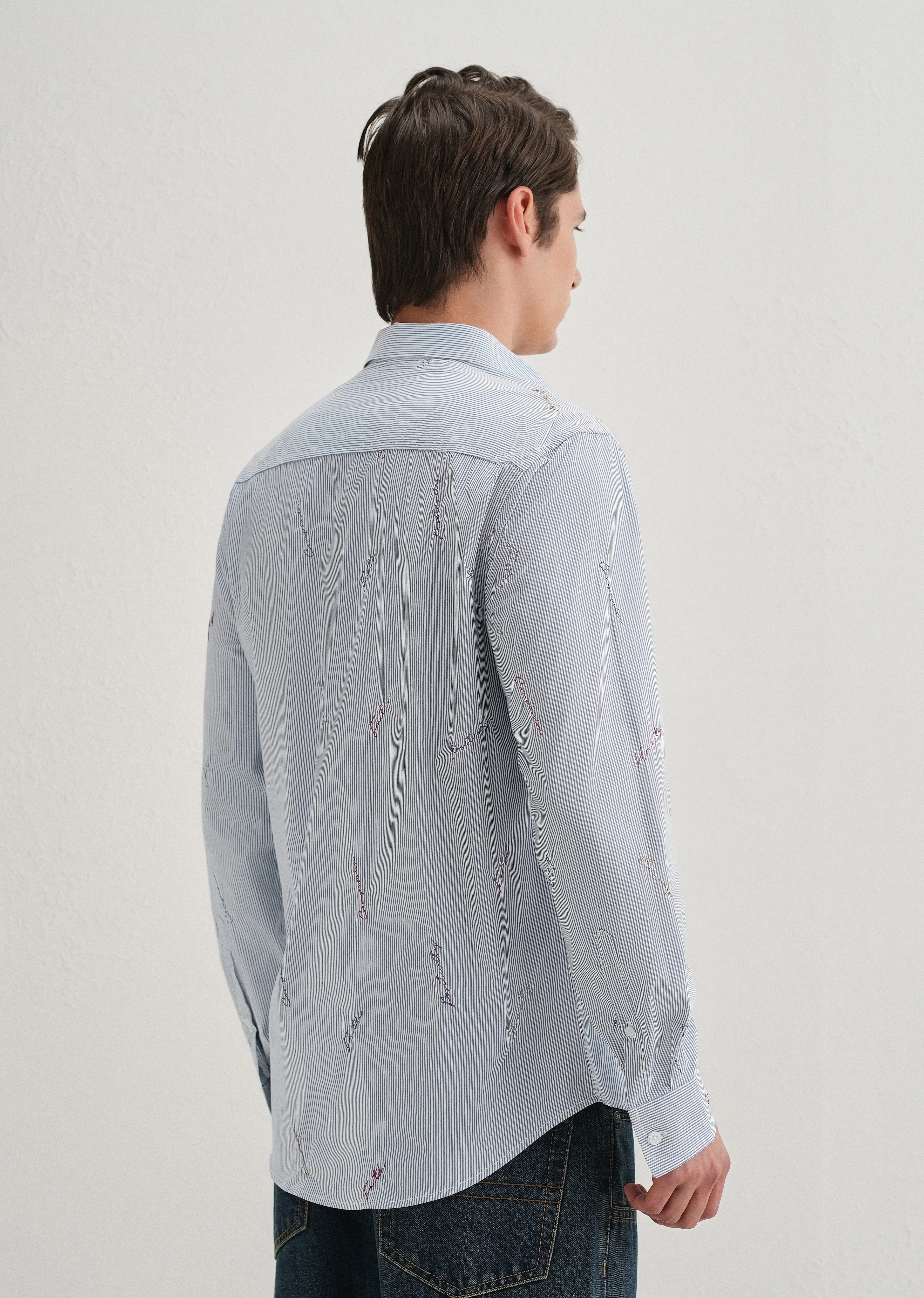 Emotive Embroidered Blue Stripe Shirt - Image 3