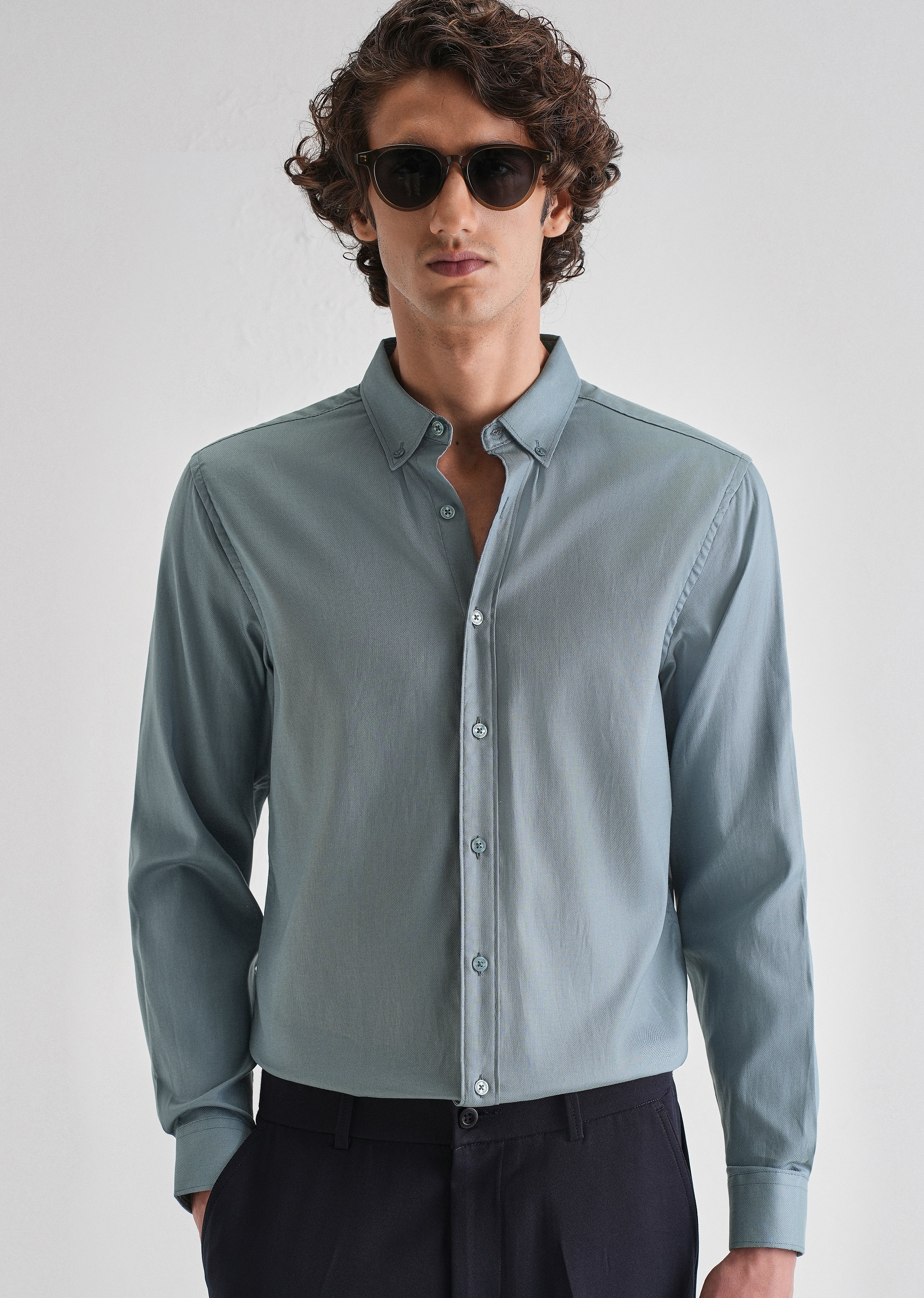 Fairview Blue Plain Blended Cotton Regular Fit Shirt - Image 7