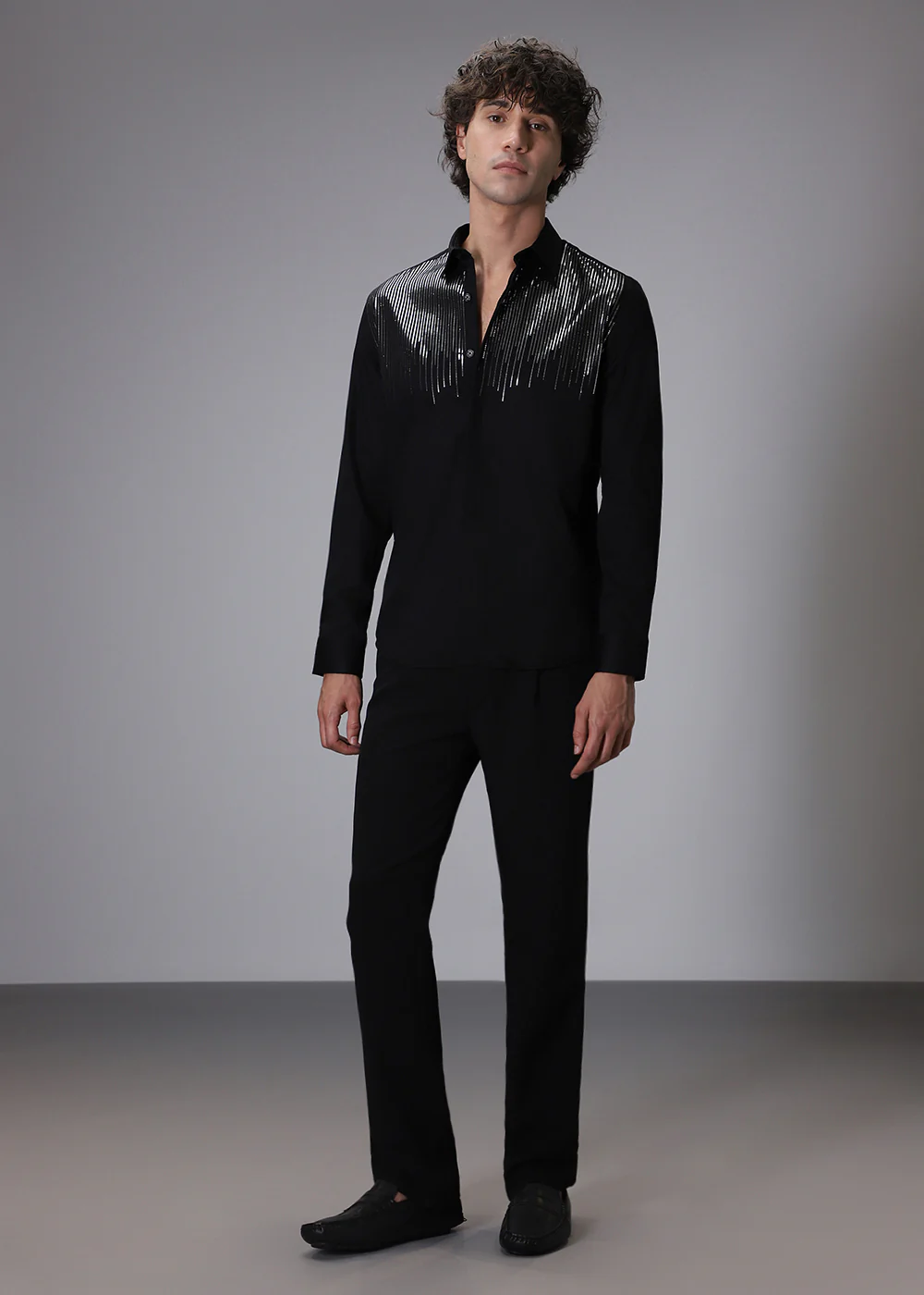 Flecked Sequin Black Designer Shirt - Image 7