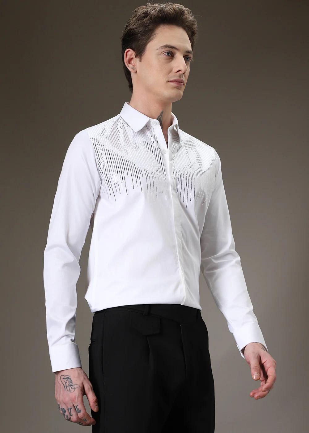 Flecked Sequin White Designer Shirt - Image 5