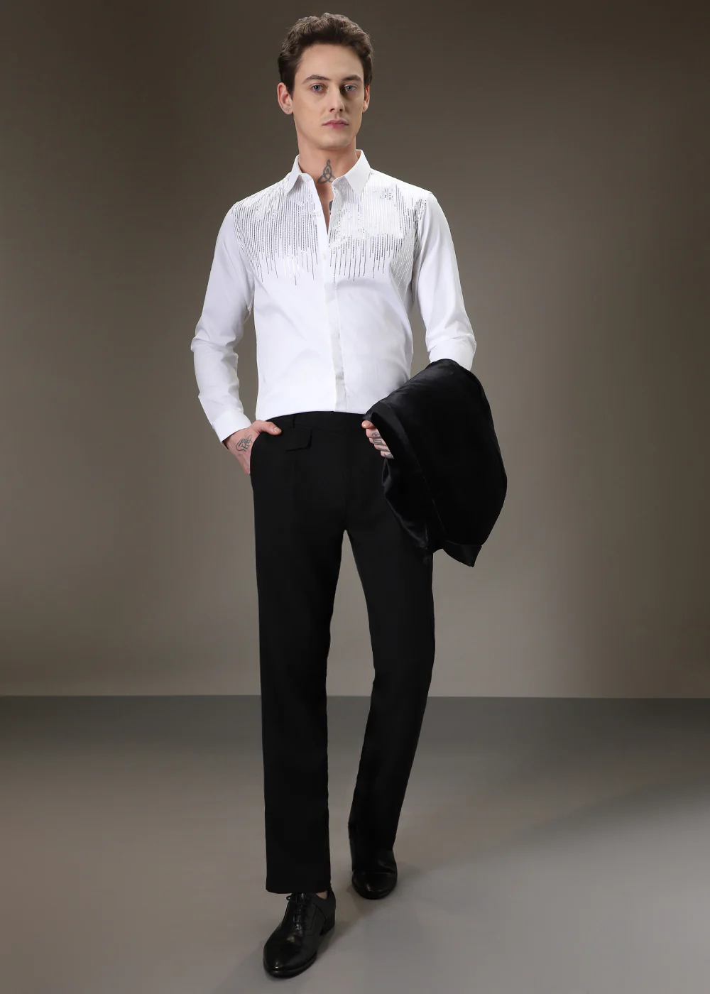 Flecked Sequin White Designer Shirt - Image 6