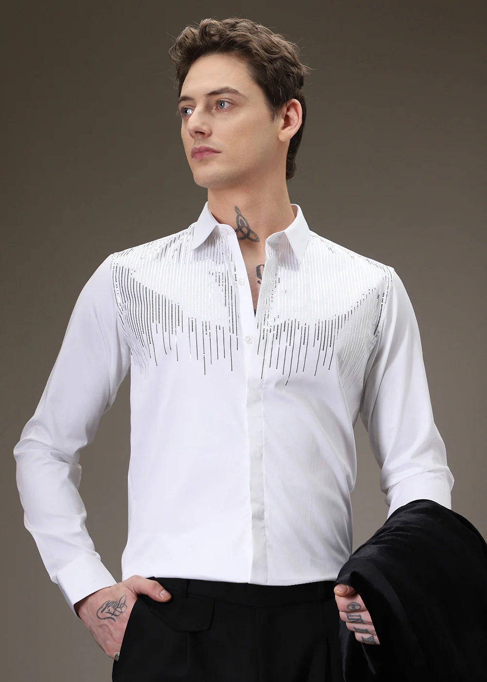 Flecked Sequin White Designer Shirt - Image 7