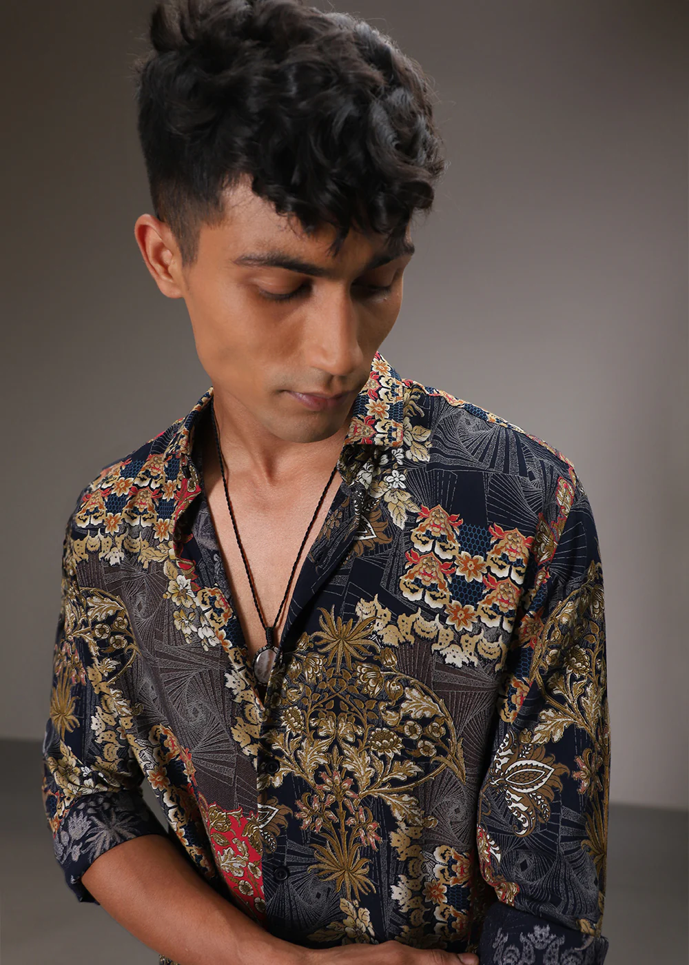 Floral Abstract Blue Feather Shirt - Image 5