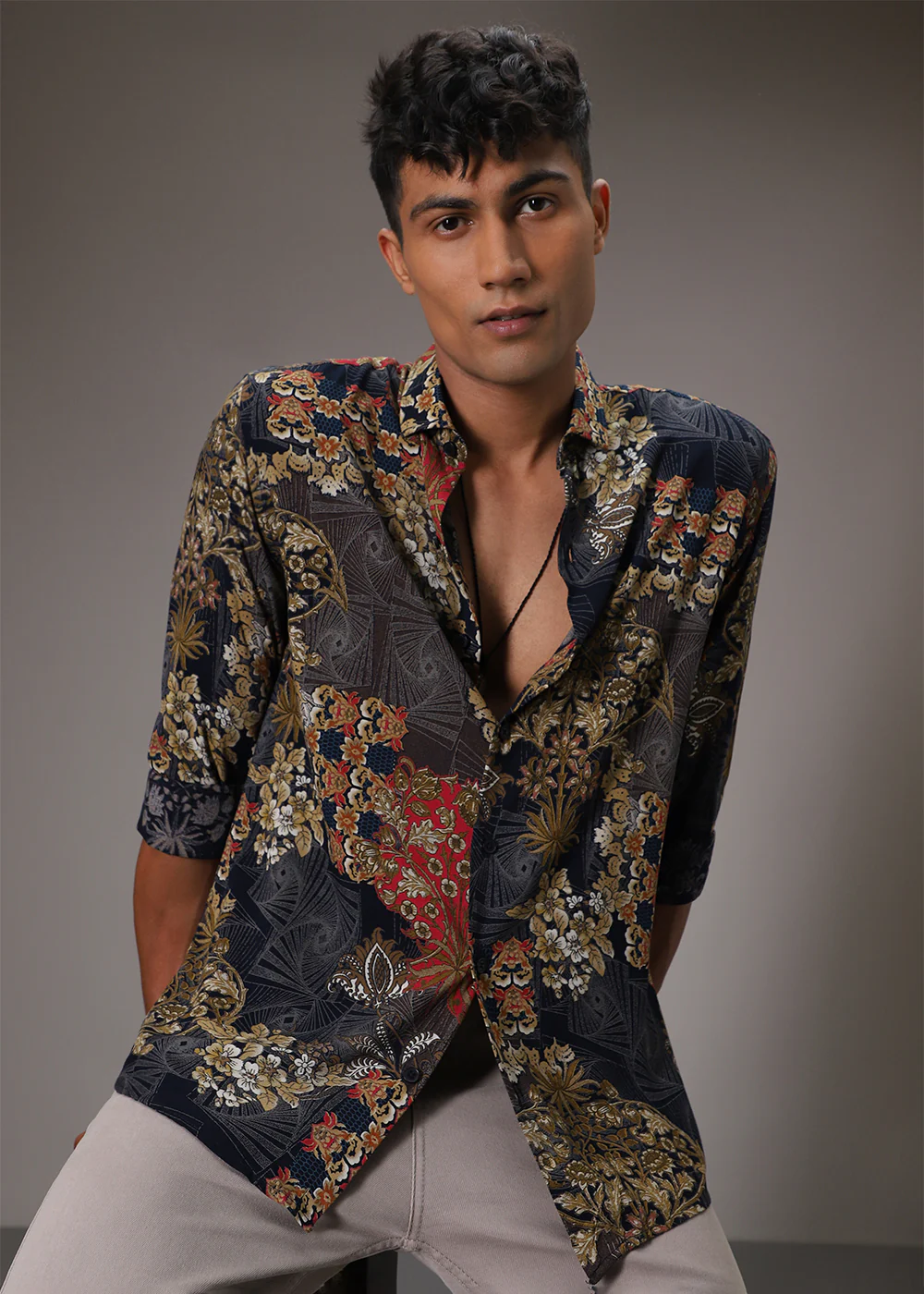 Floral Abstract Blue Feather Shirt - Image 8