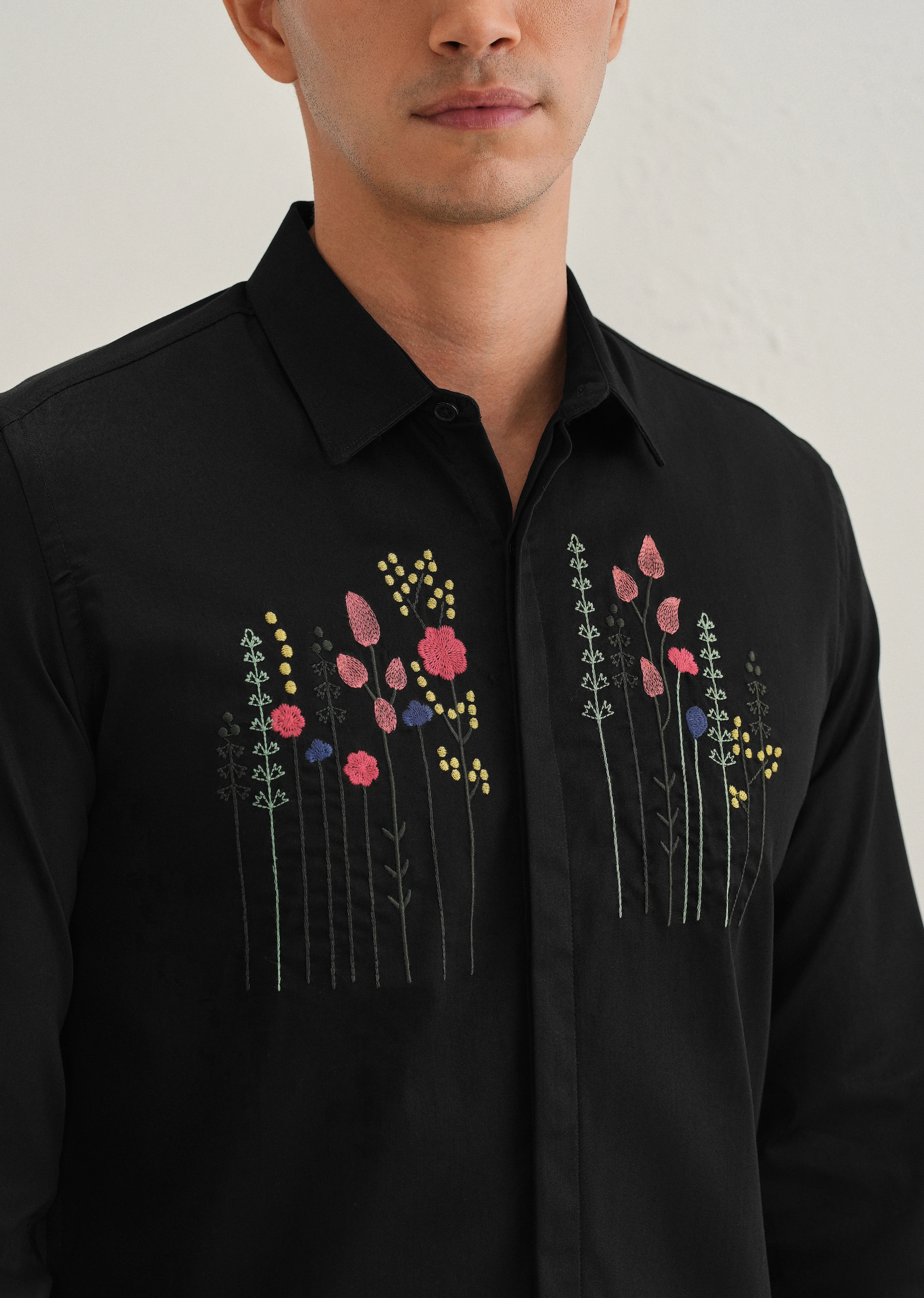 Floral Artistry Black Designer Shirt - Image 2
