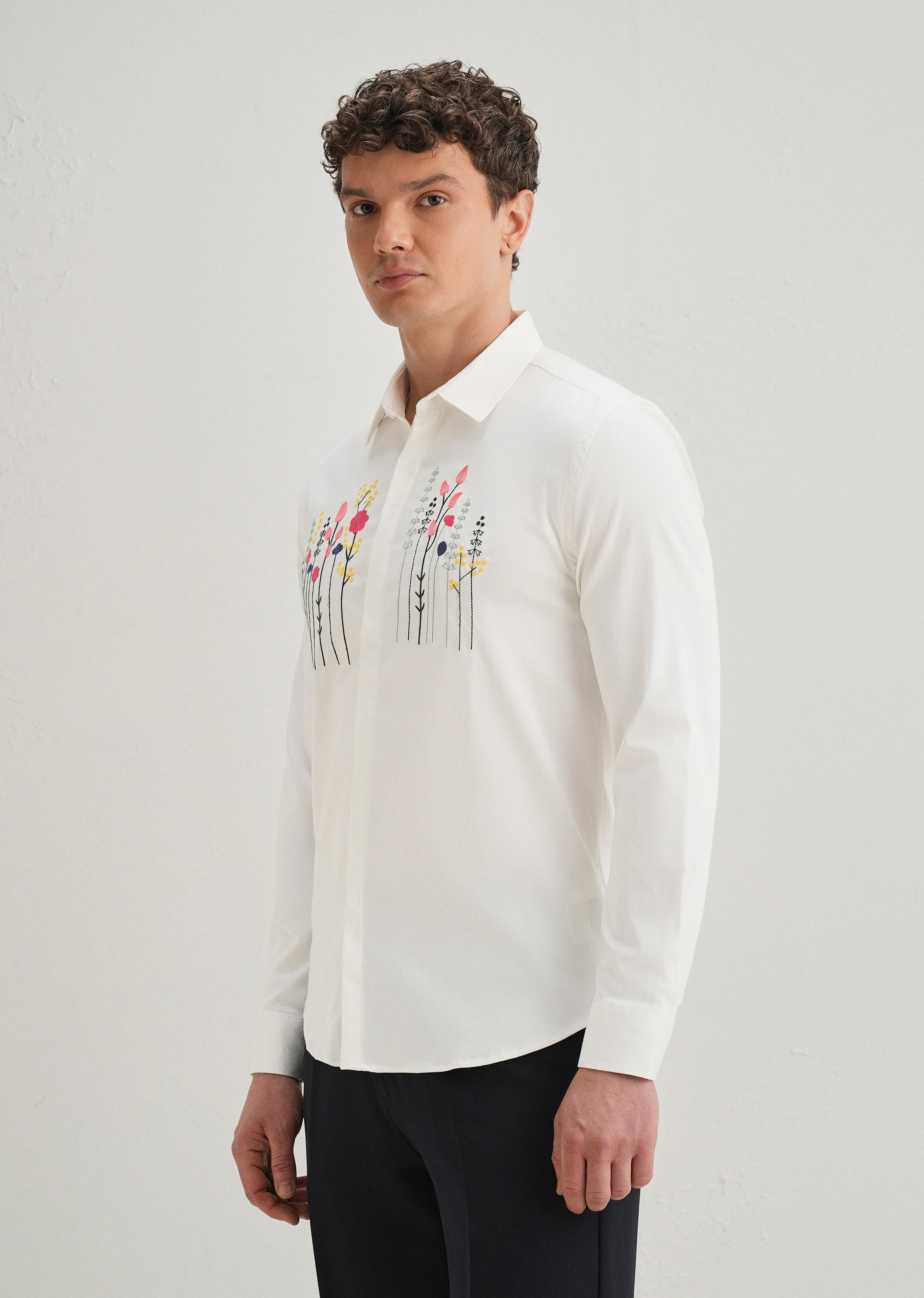 Floral Artistry White Designer Shirt - Image 5