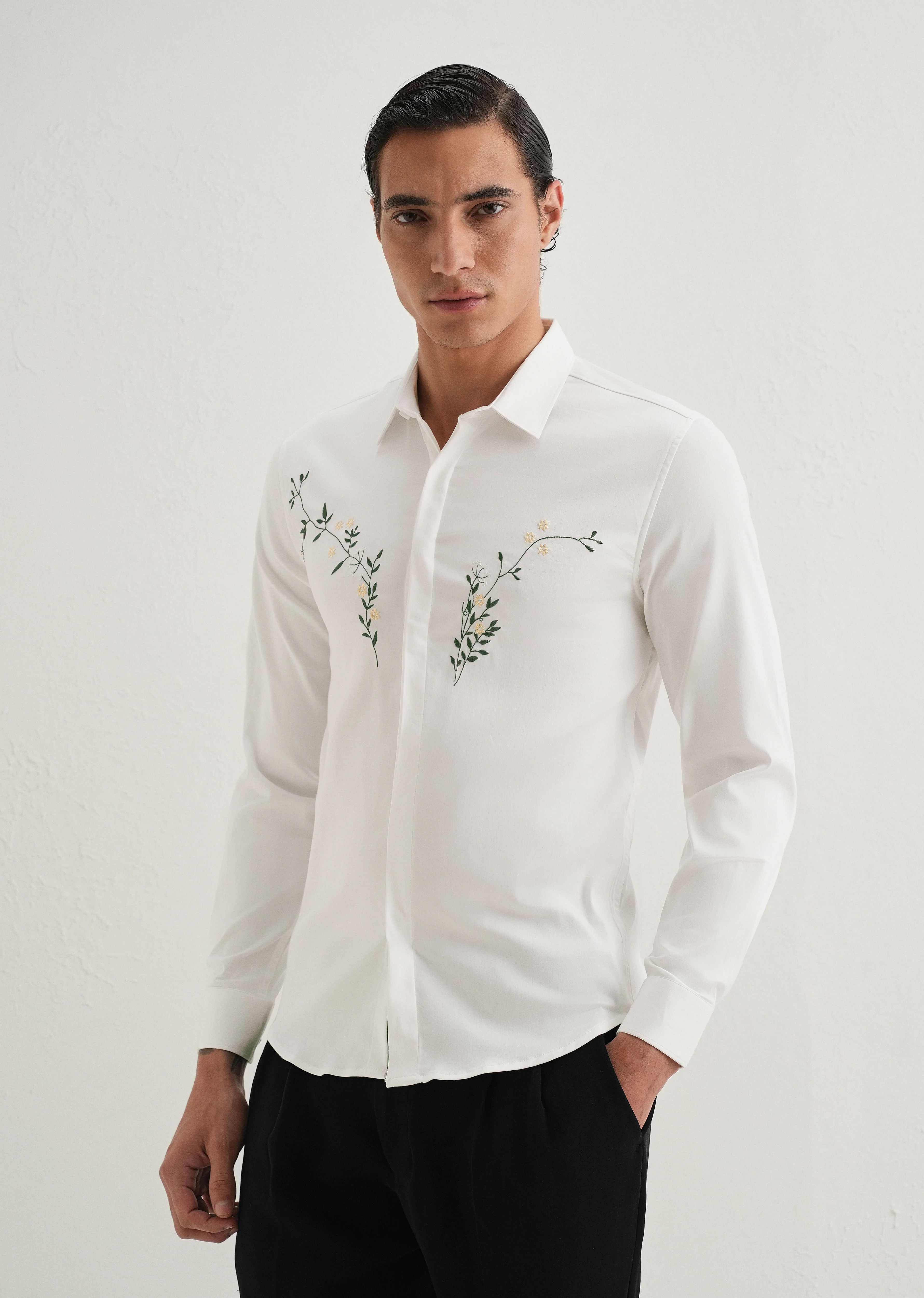 Floral Embroidered White Designer Shirt - Image 5
