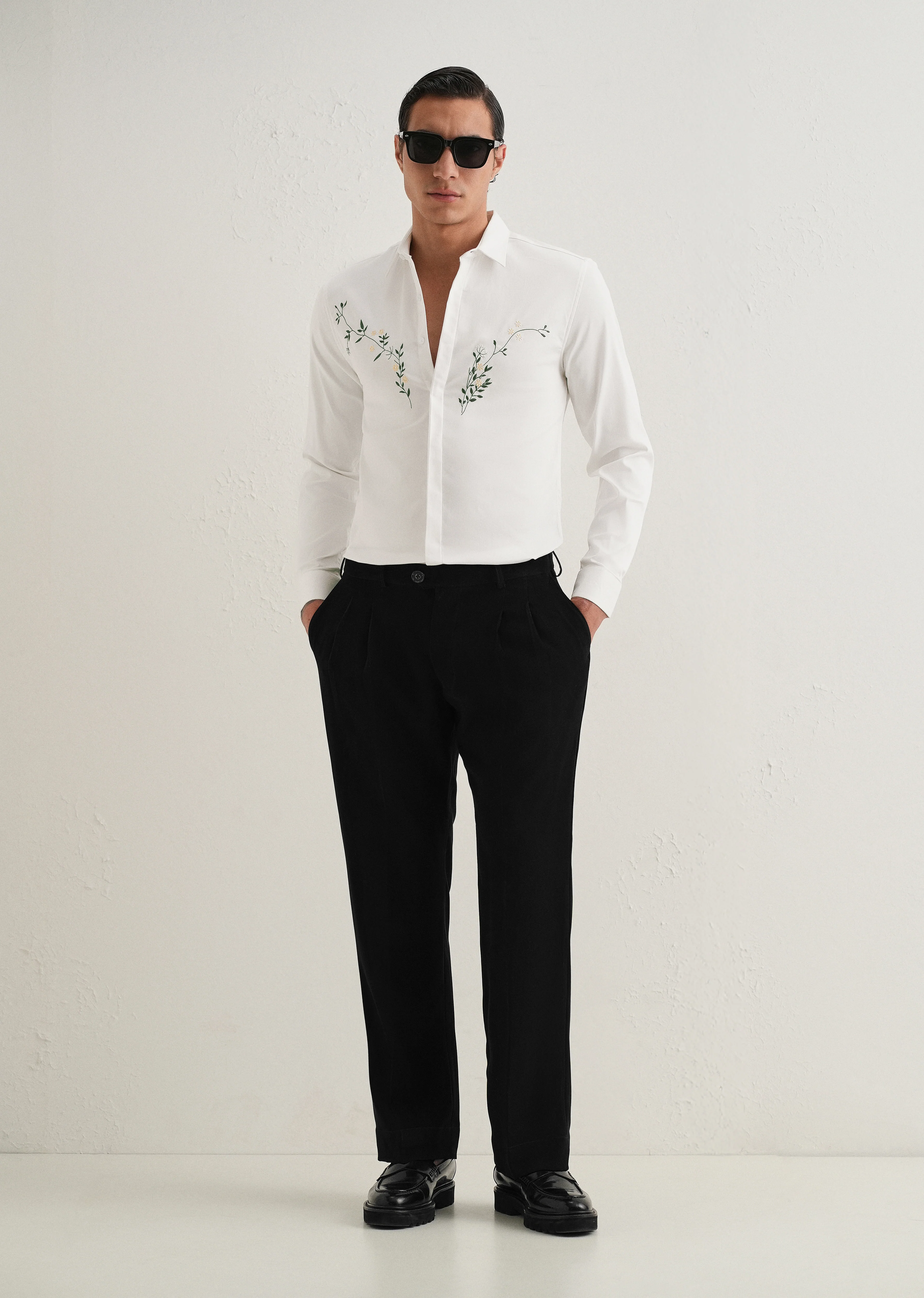 Floral Embroidered White Designer Shirt - Image 6