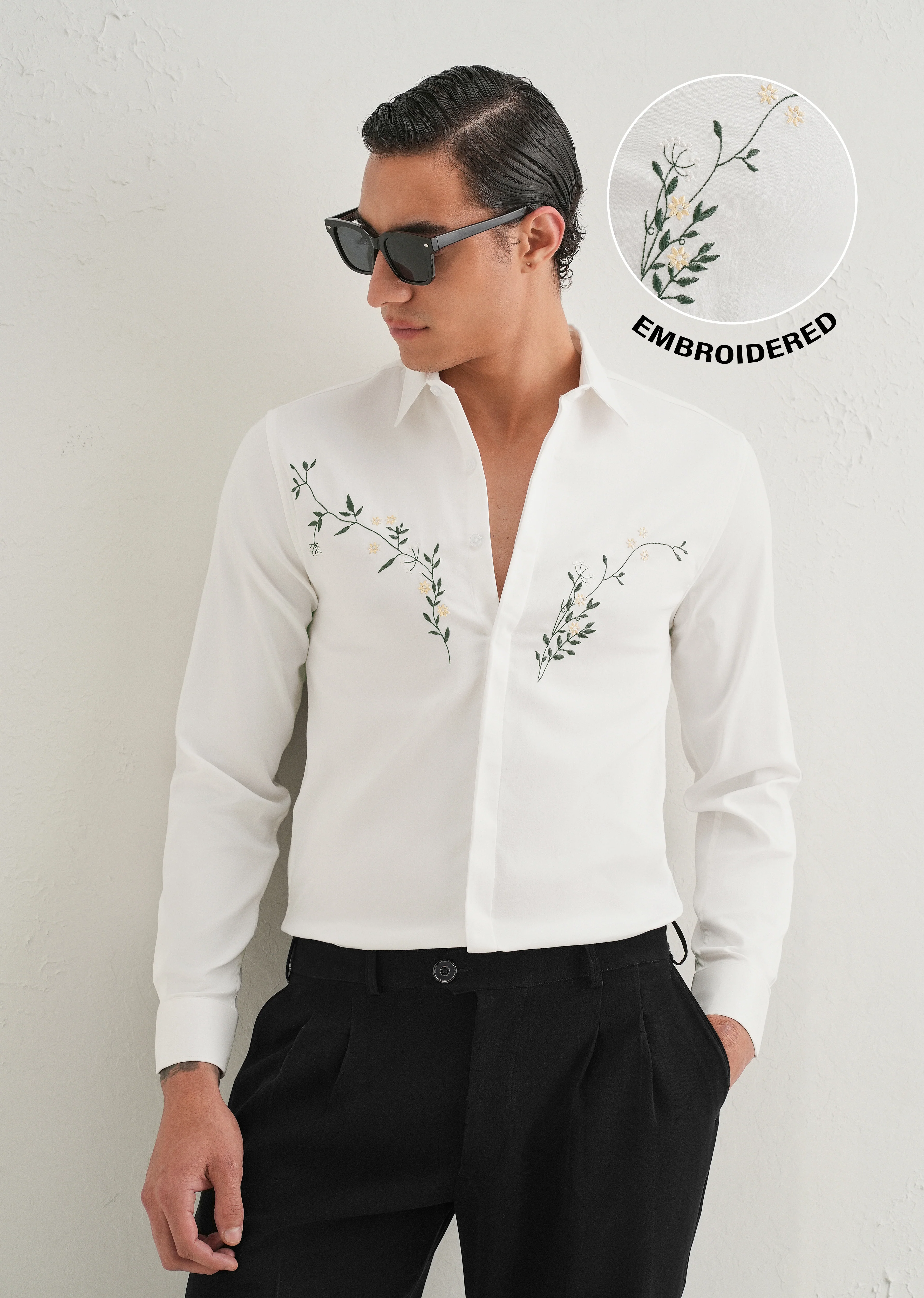 Floral Embroidered White Designer Shirt - Image 7
