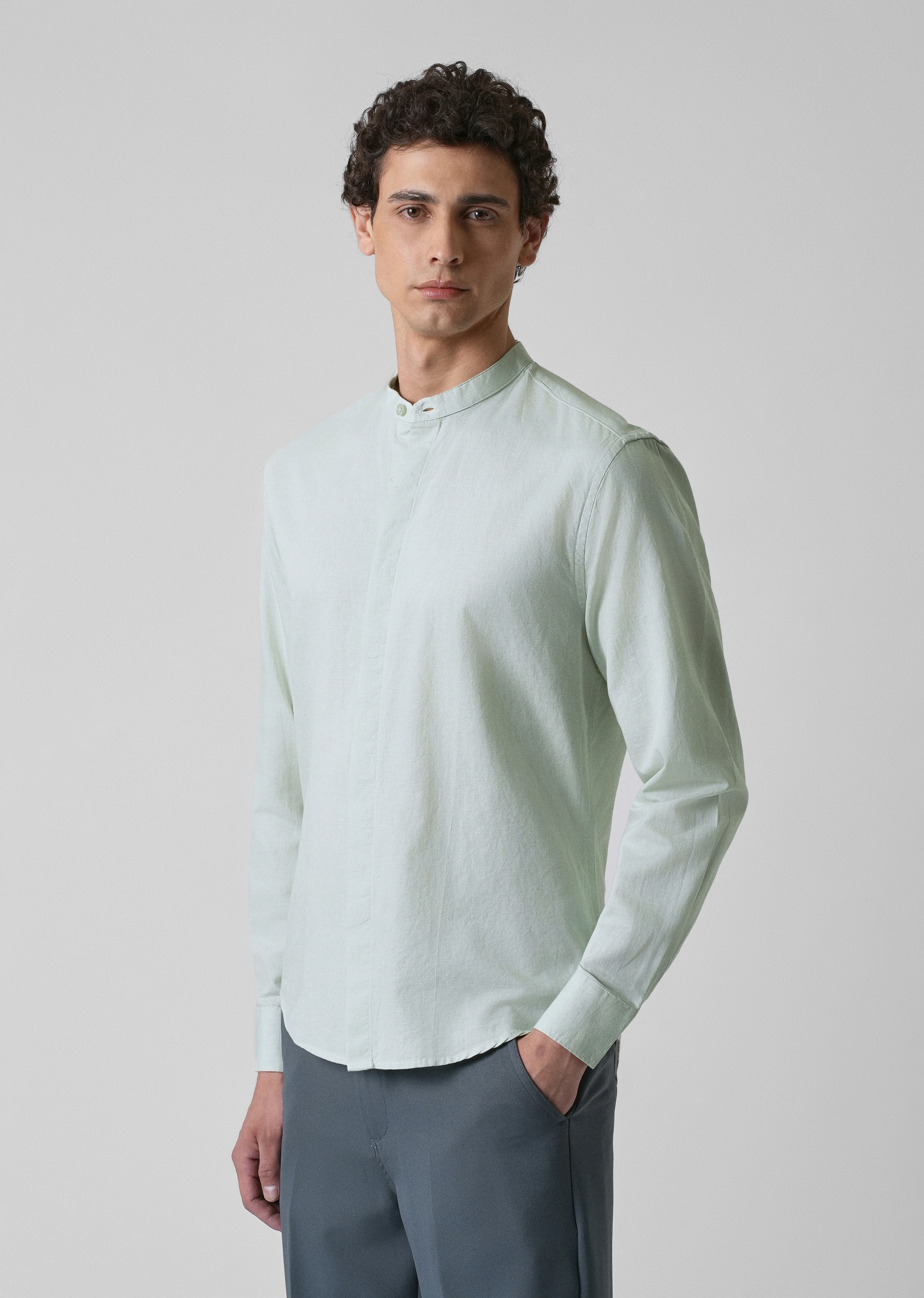 French Mist Green Cotton Linen Shirt - Image 4