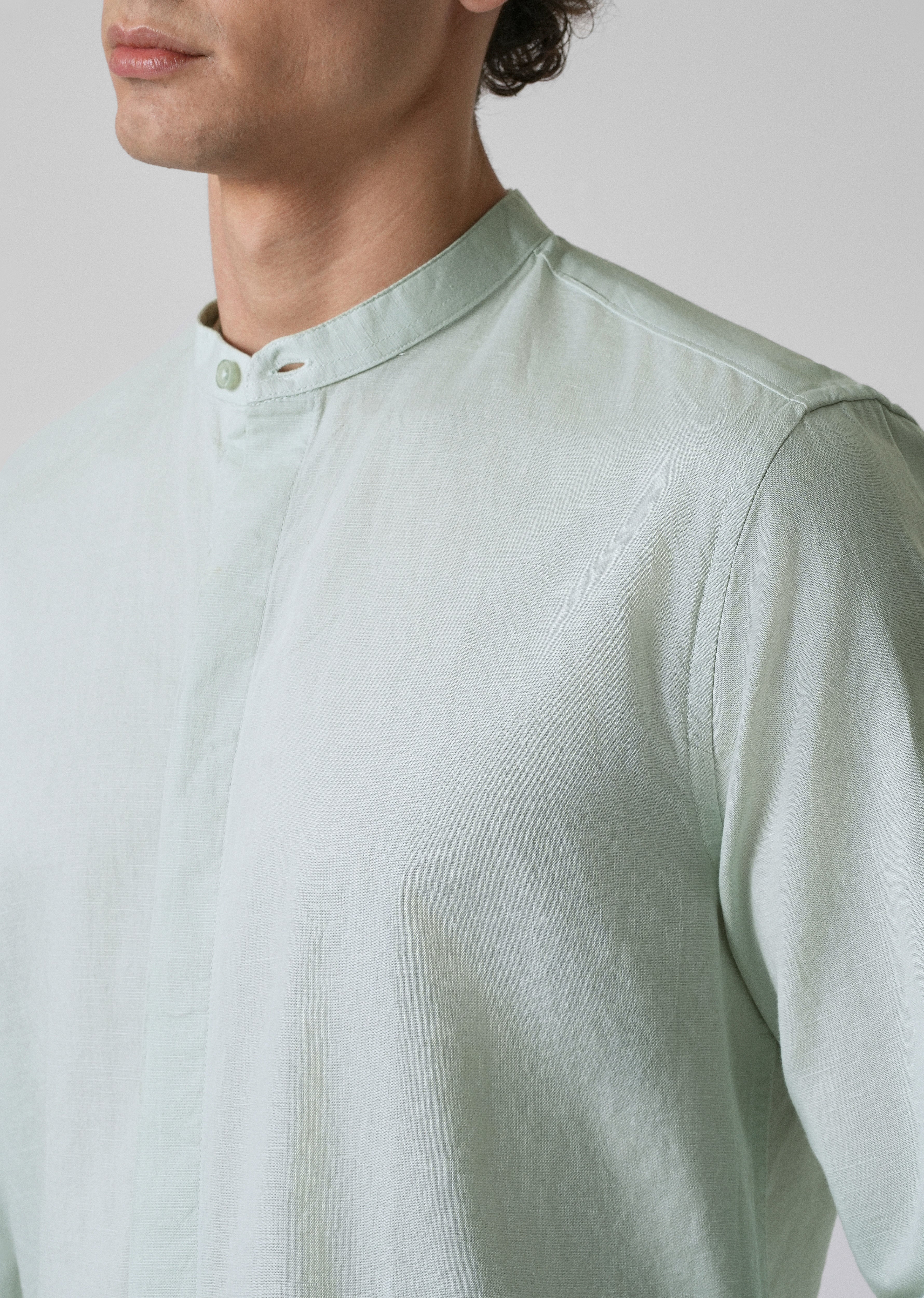 French Mist Green Cotton Linen Shirt - Image 5