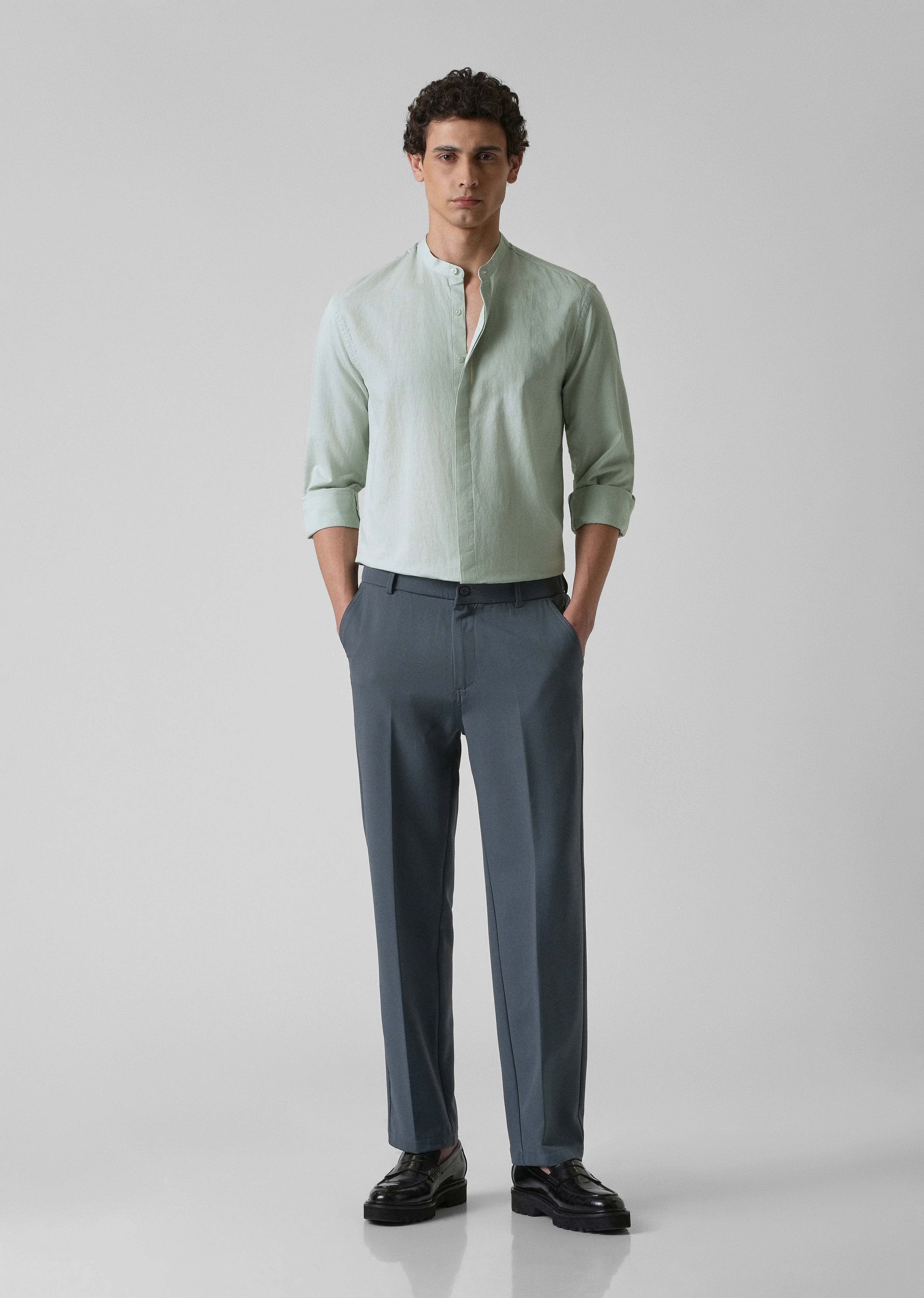 French Mist Green Cotton Linen Shirt - Image 6