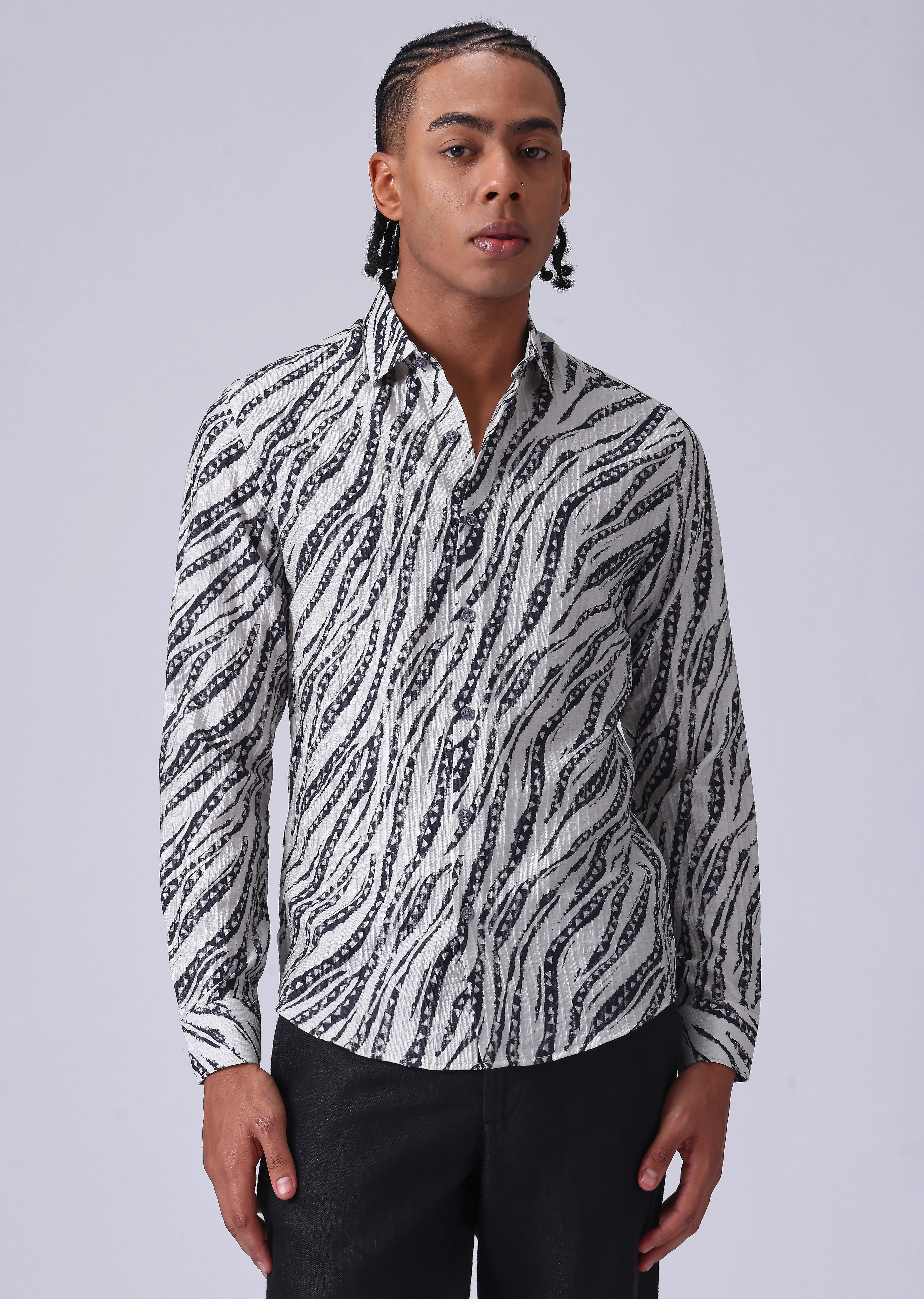Geometric Fusion White Printed shirt - Image 3