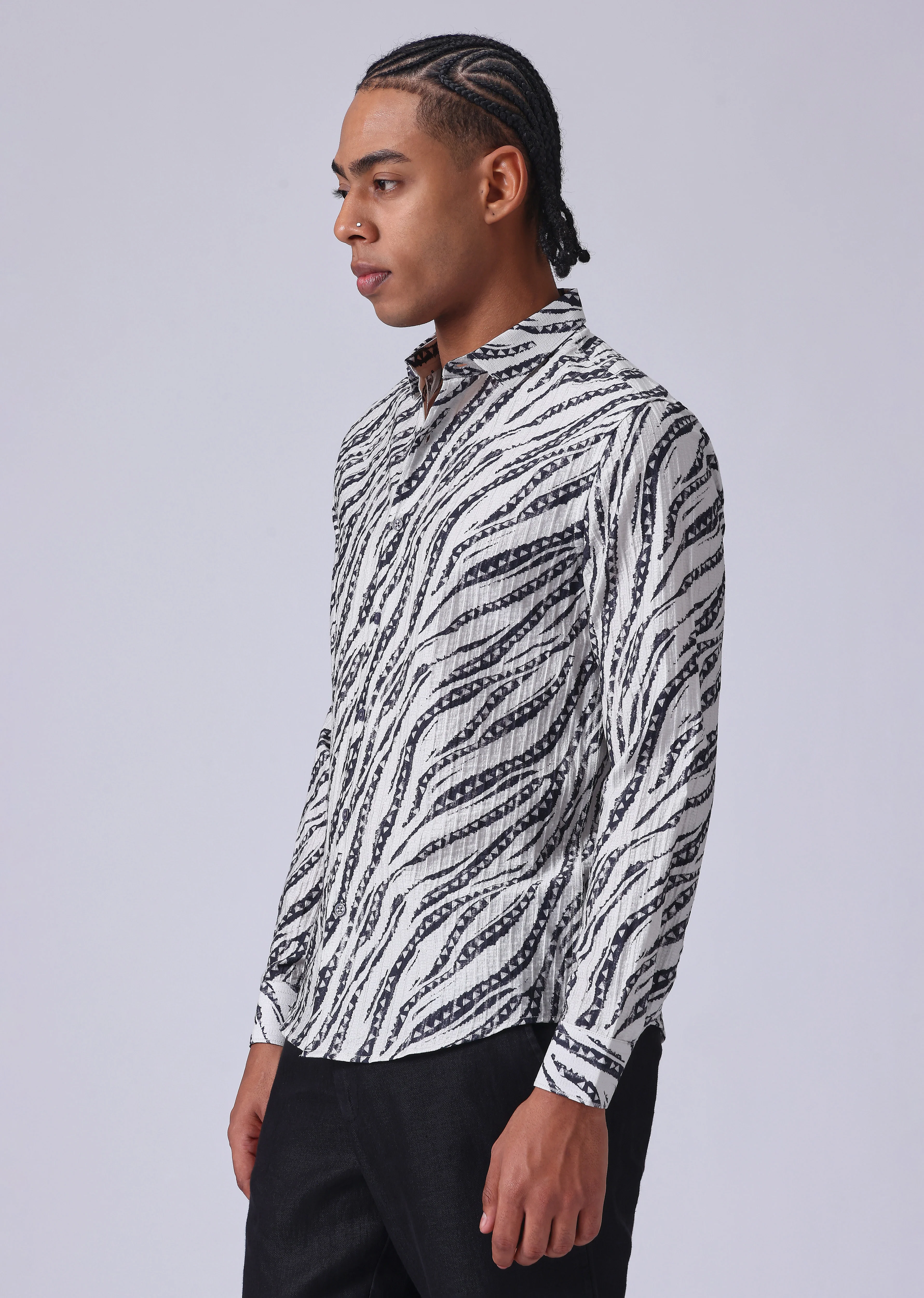 Geometric Fusion White Printed shirt - Image 4